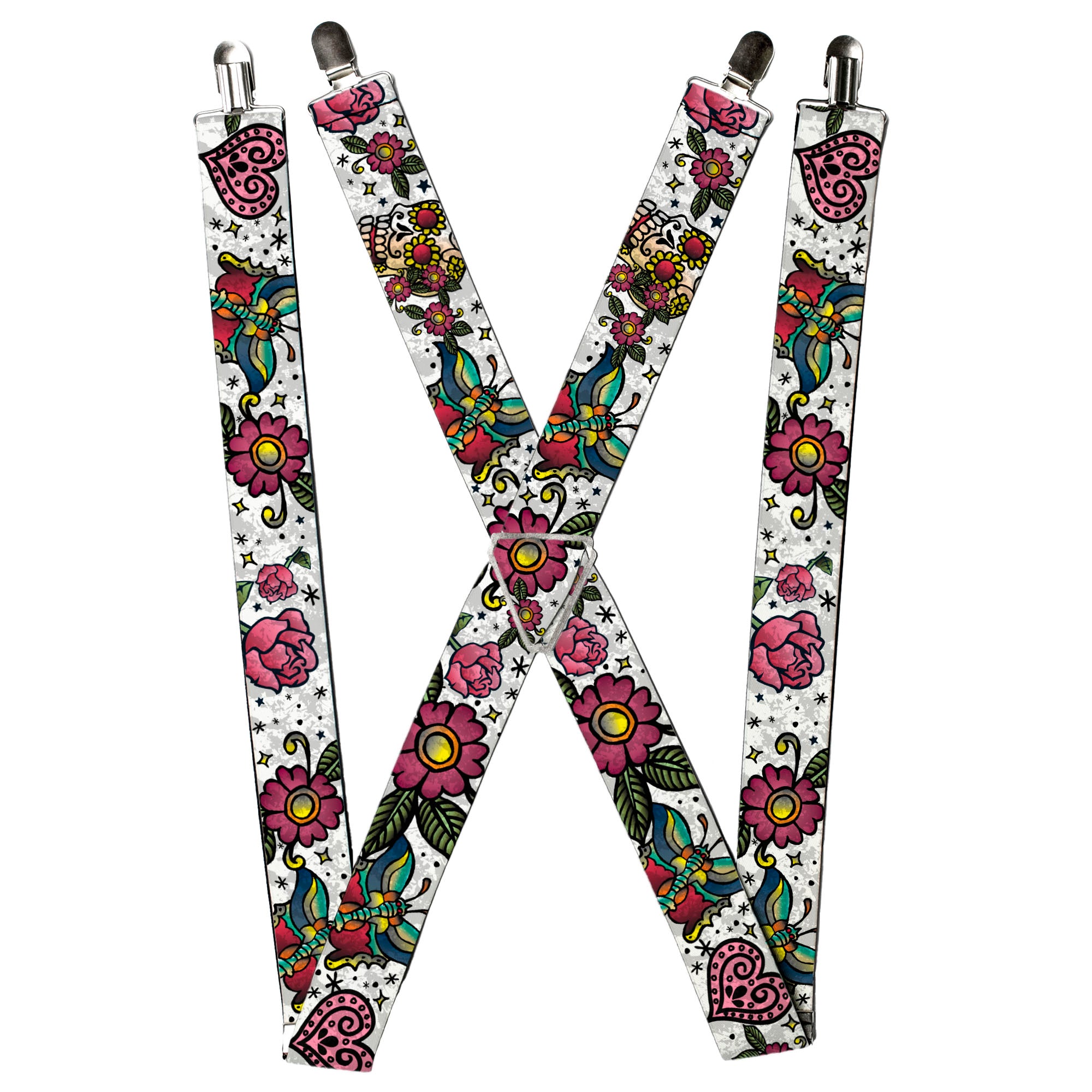 Suspenders - Love Kills CLOSE-UP White Suspenders Buckle-Down