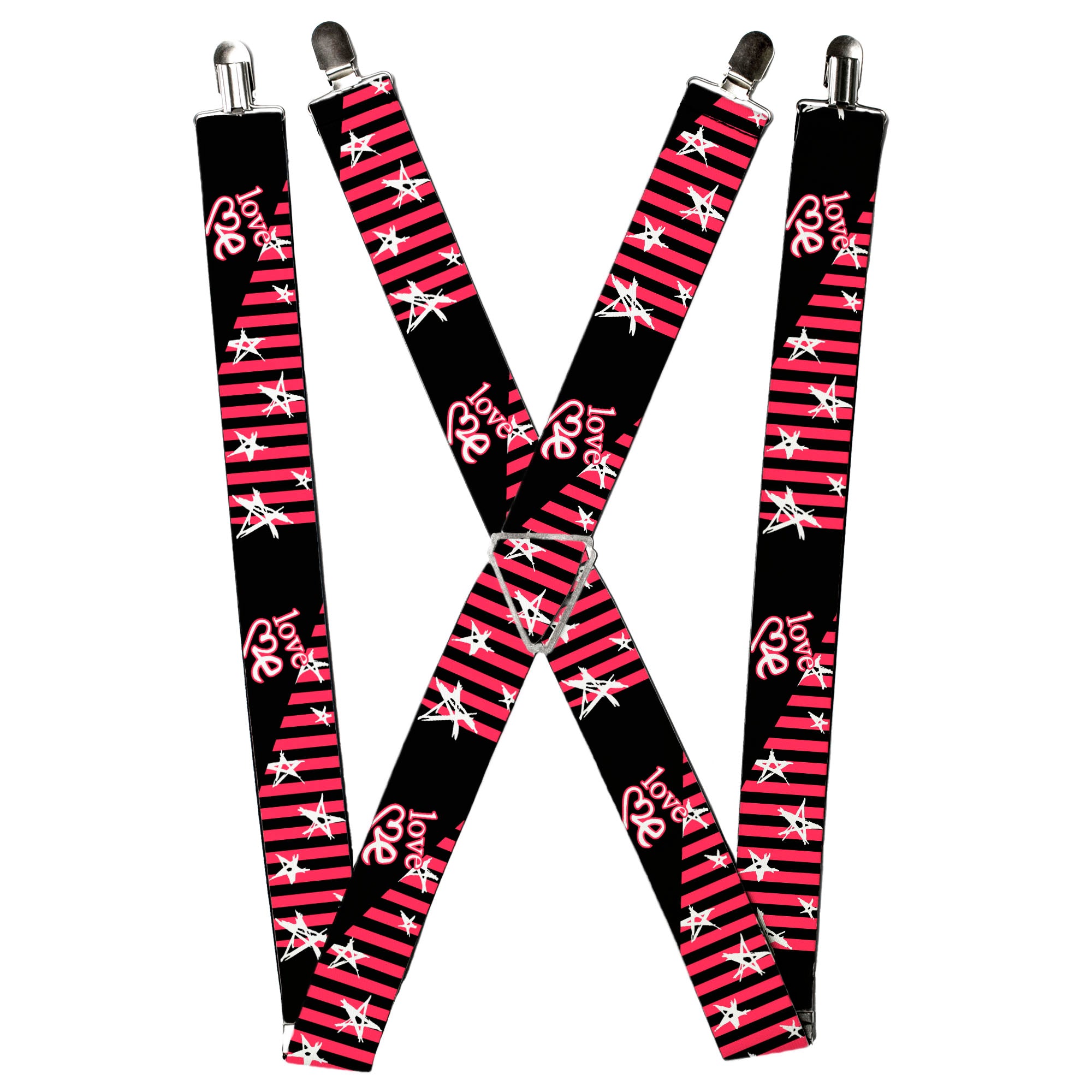 Suspenders - Love Me w/Sketch Stars & Stripes Black/Fuchsia/White Suspenders Buckle-Down