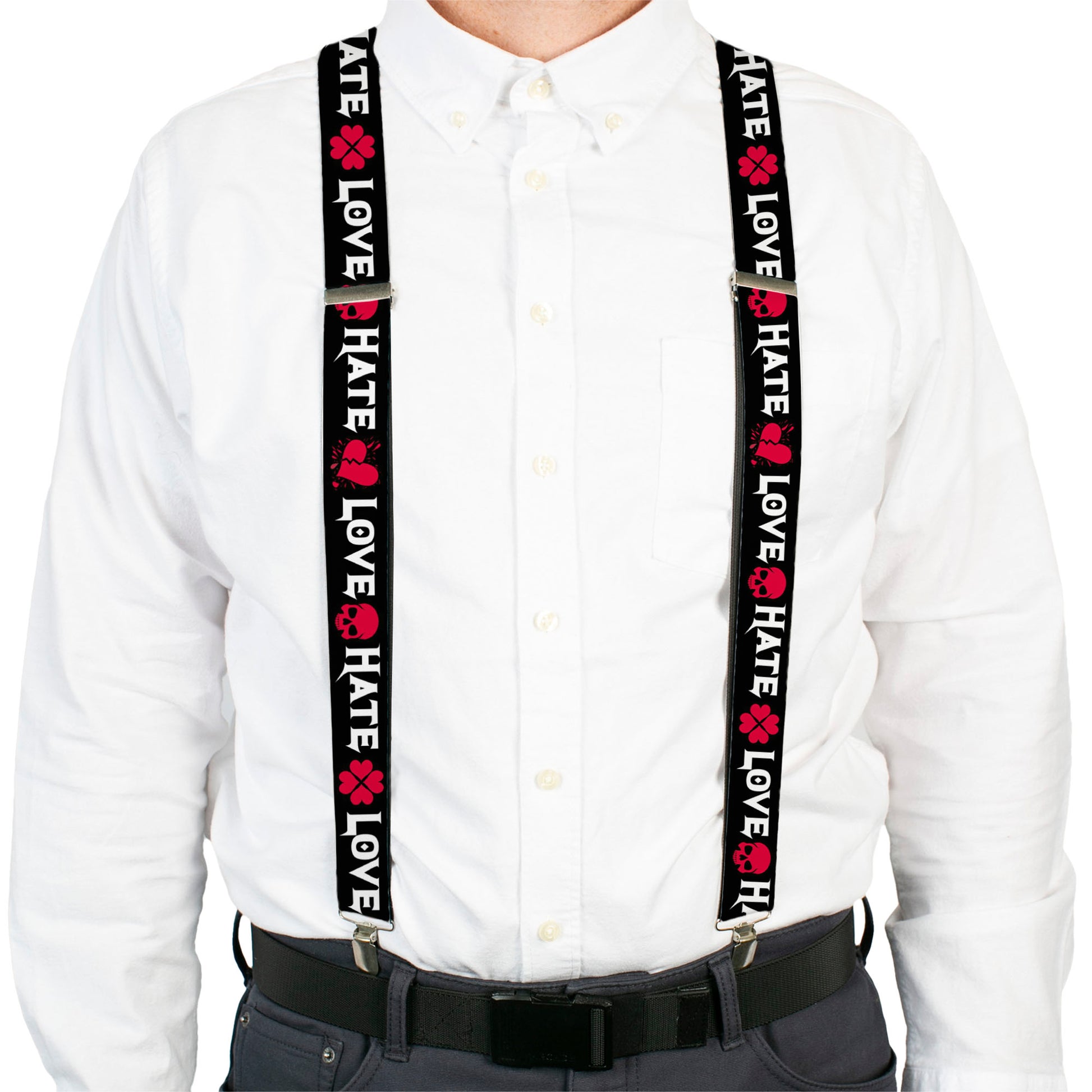 Suspenders - Love/Hate Black/White/Fuchsia Suspenders Buckle-Down