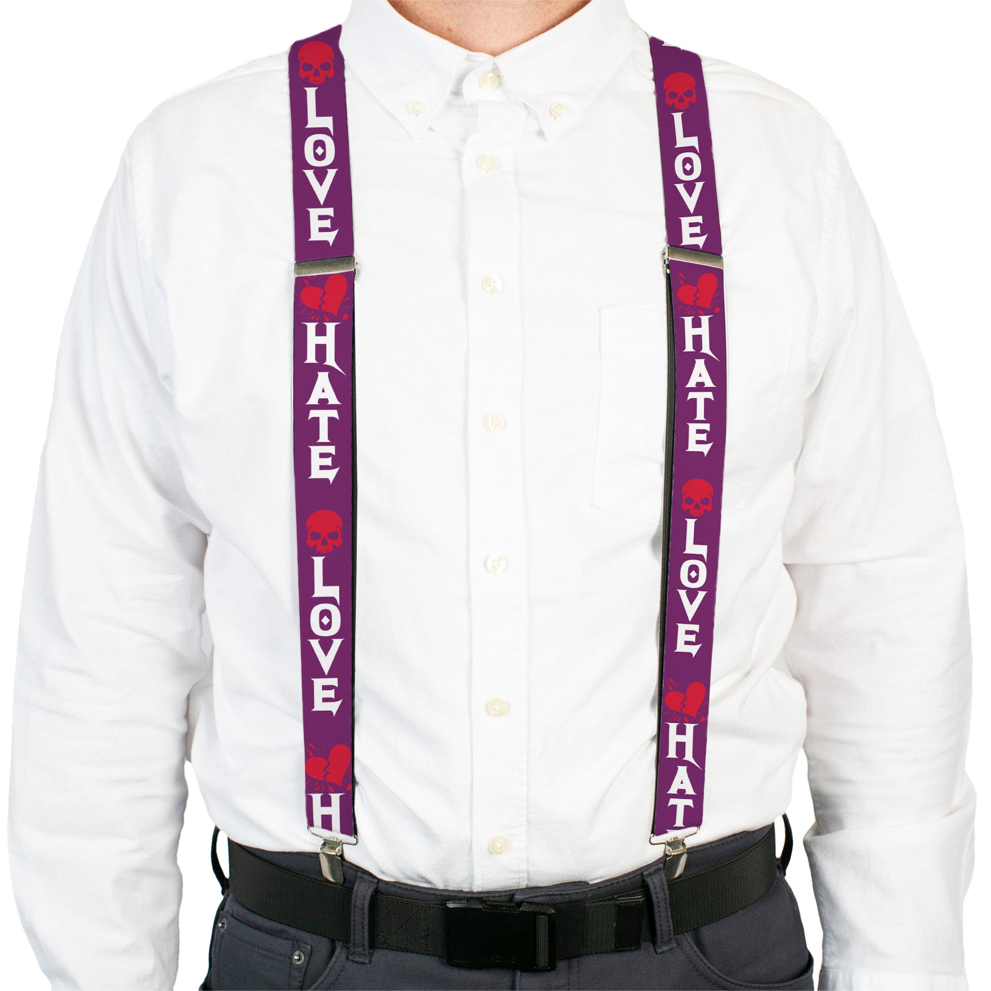 Suspenders - Love/Hate Purple/White/Fuchsia Suspenders Buckle-Down