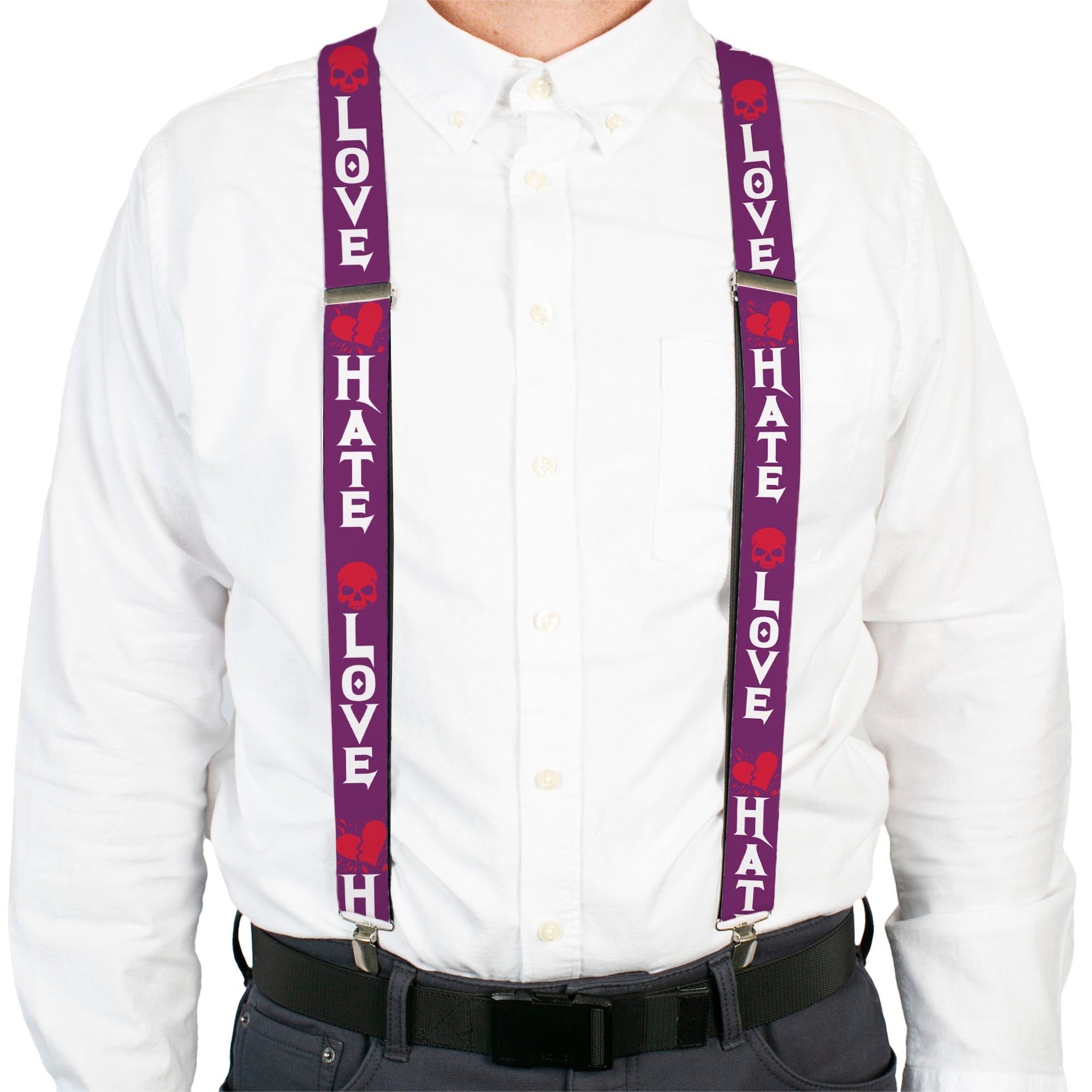 Suspenders - Love/Hate Purple/White/Fuchsia Suspenders Buckle-Down