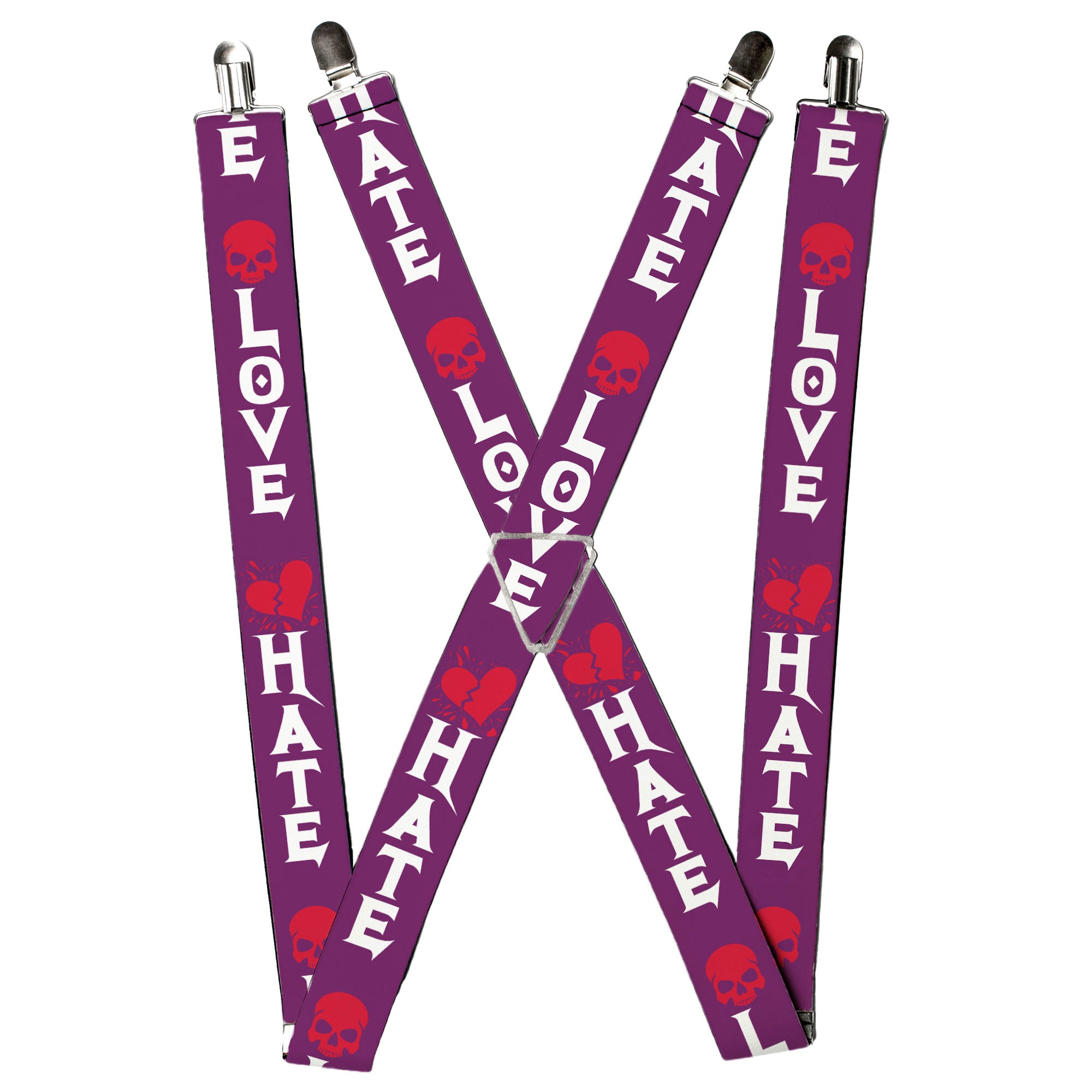 Suspenders - Love/Hate Purple/White/Fuchsia Suspenders Buckle-Down
