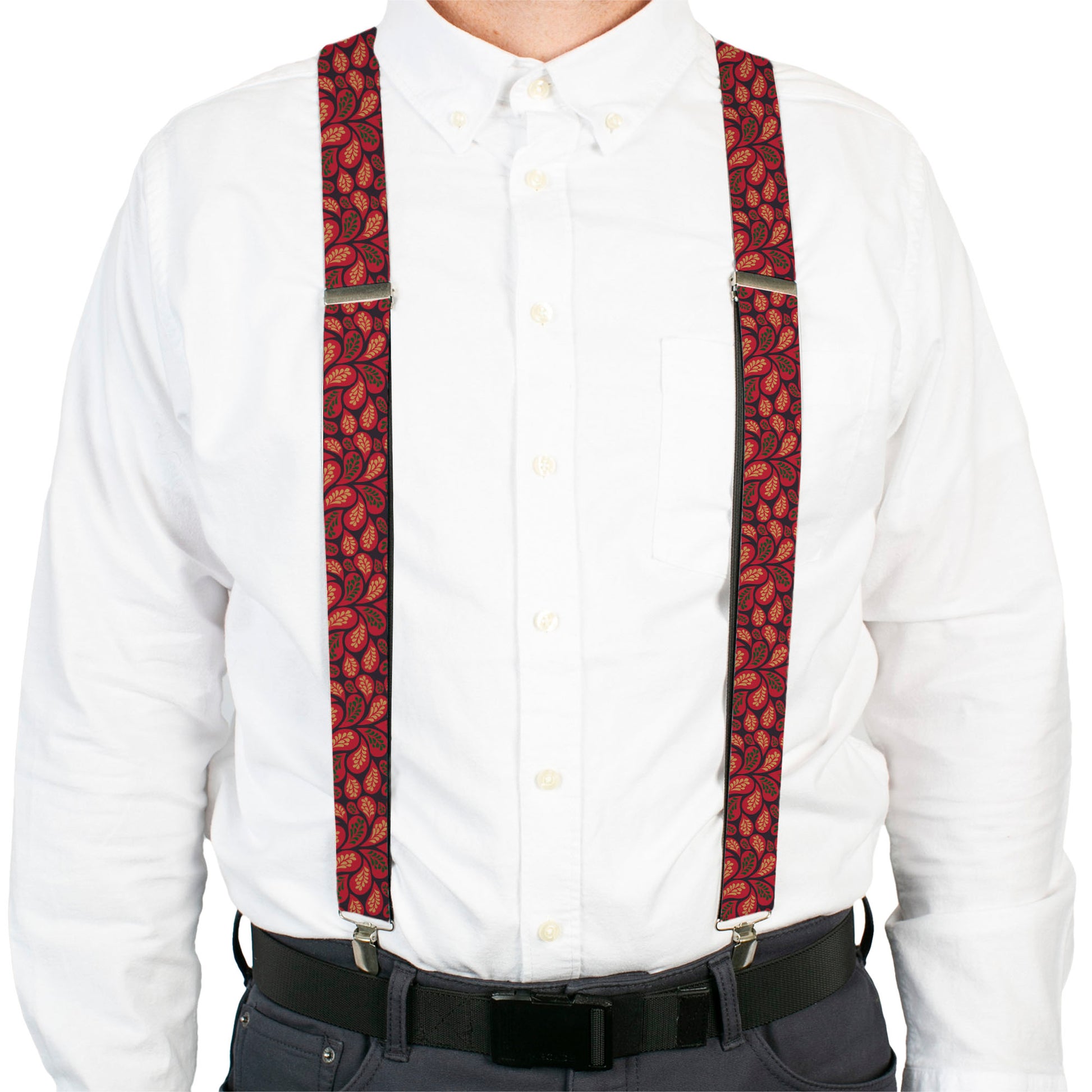 Suspenders - Leaves Swirl Navy/Burgundy Suspenders Buckle-Down