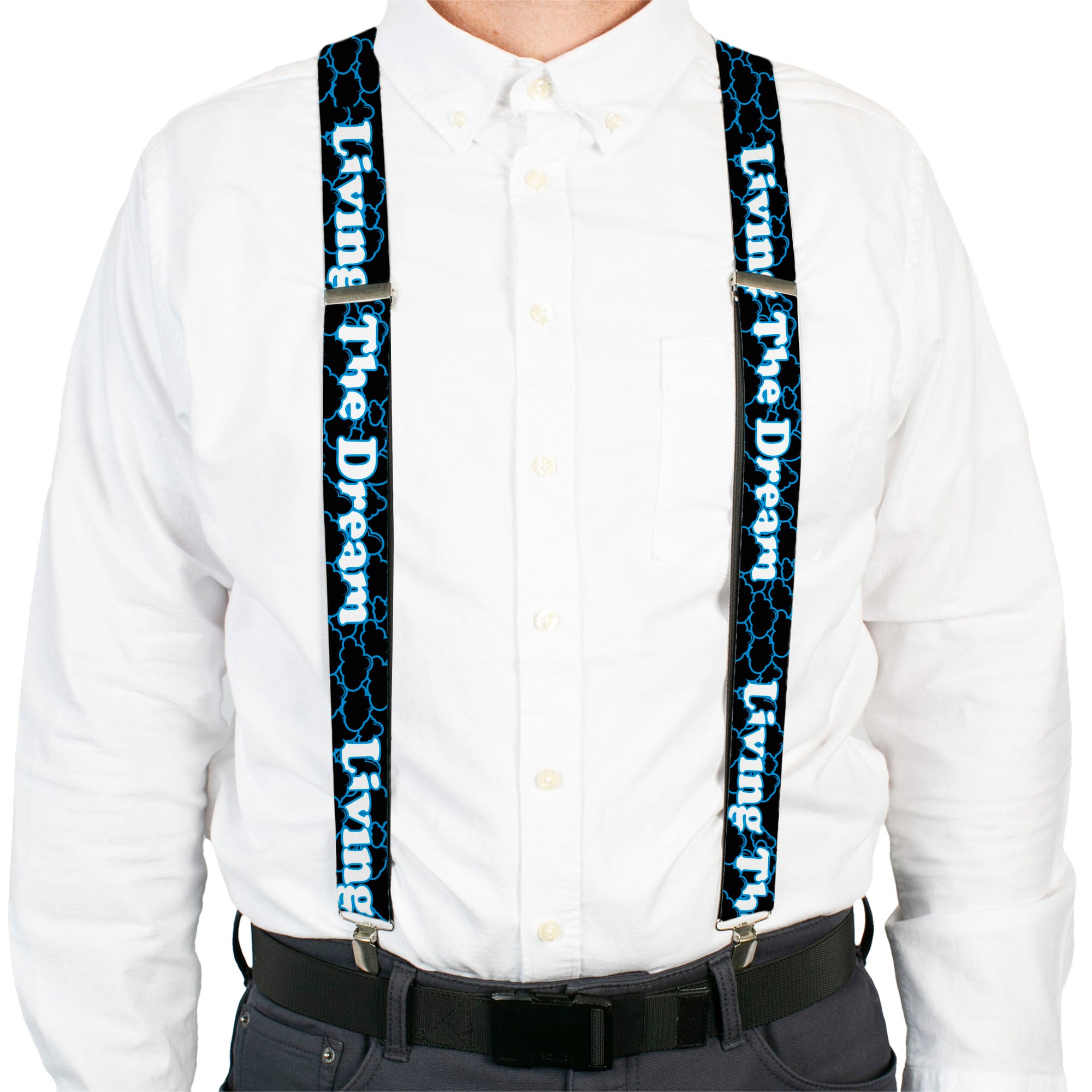 Suspenders - LIVING THE DREAM/Clouds Black/Blue/White Suspenders Buckle-Down