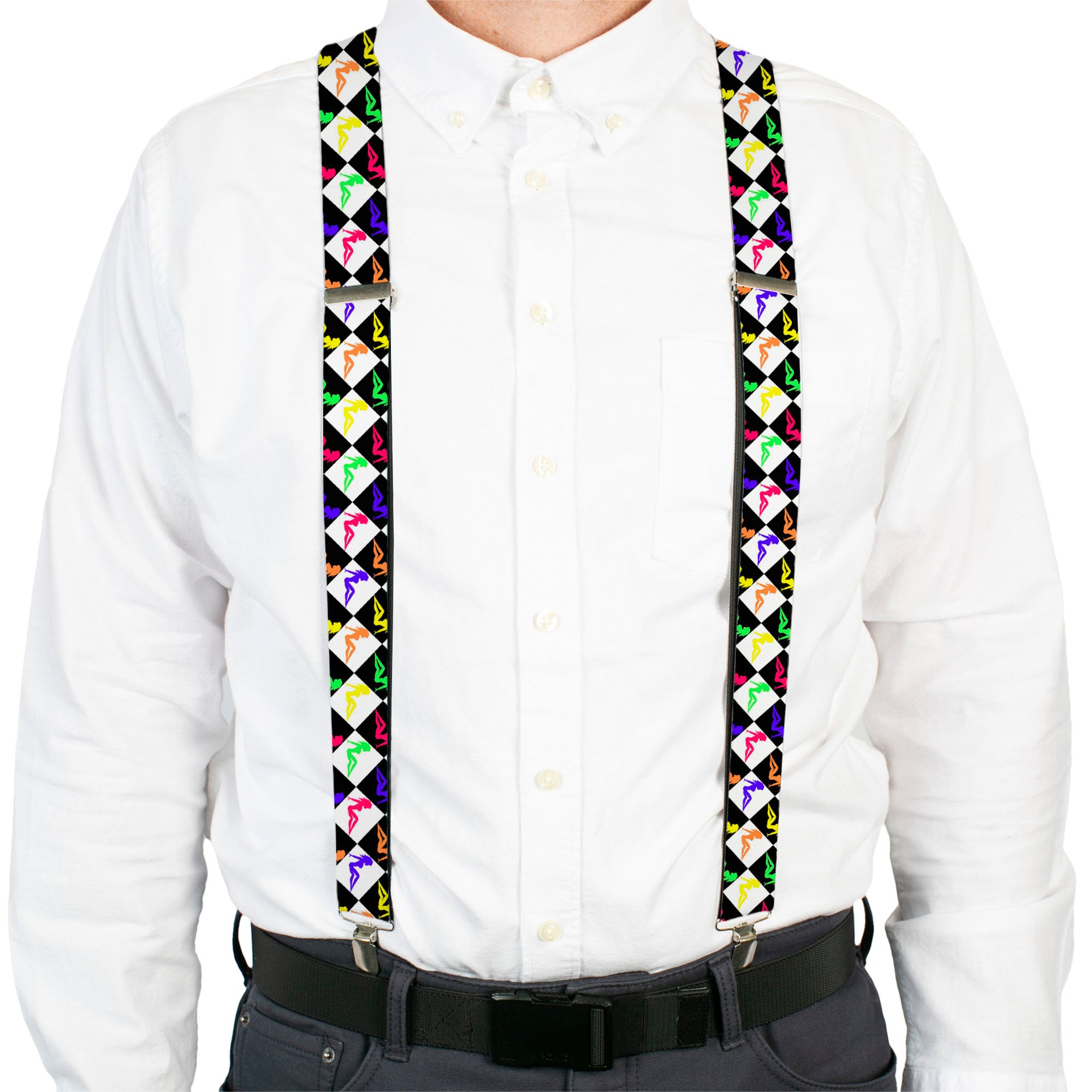 Suspenders - Mud Flap Girl Diamonds Black/White/Multi Neon Suspenders Buckle-Down