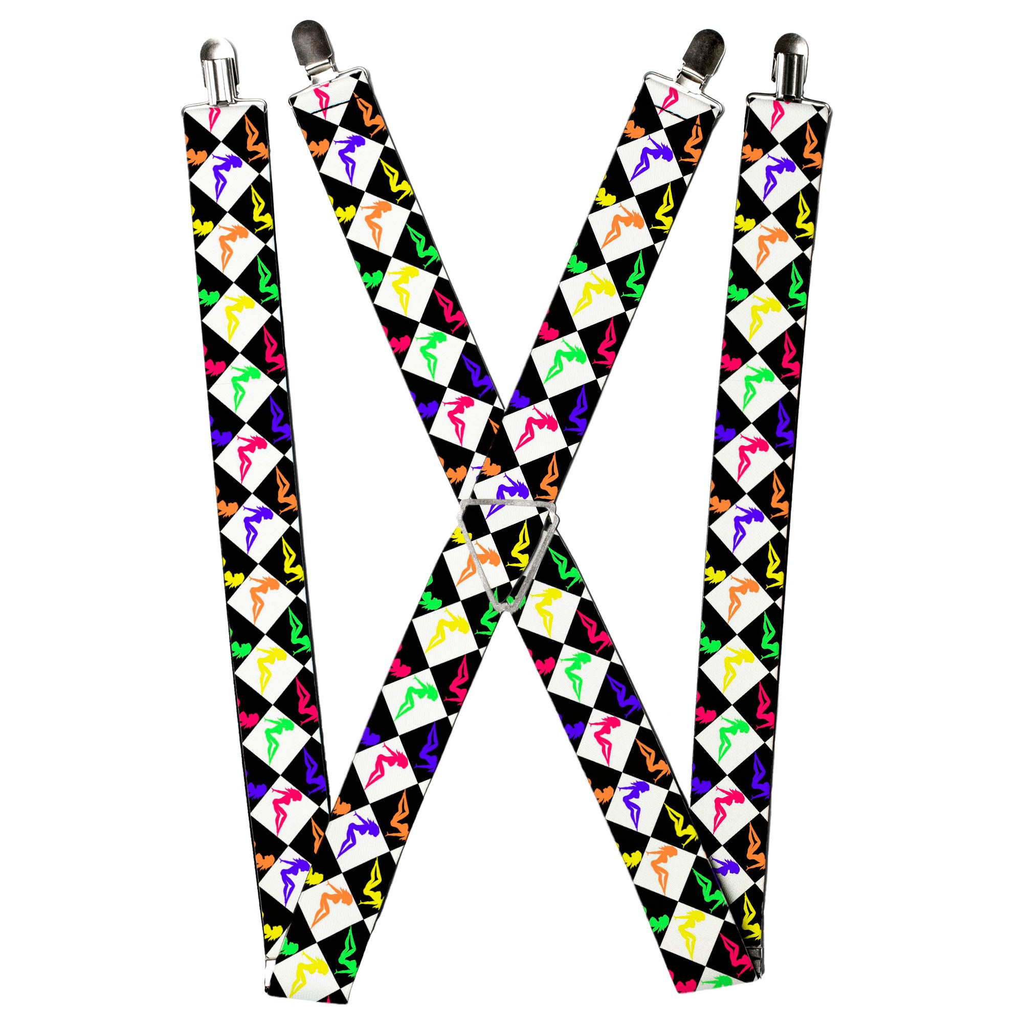 Suspenders - Mud Flap Girl Diamonds Black/White/Multi Neon Suspenders Buckle-Down