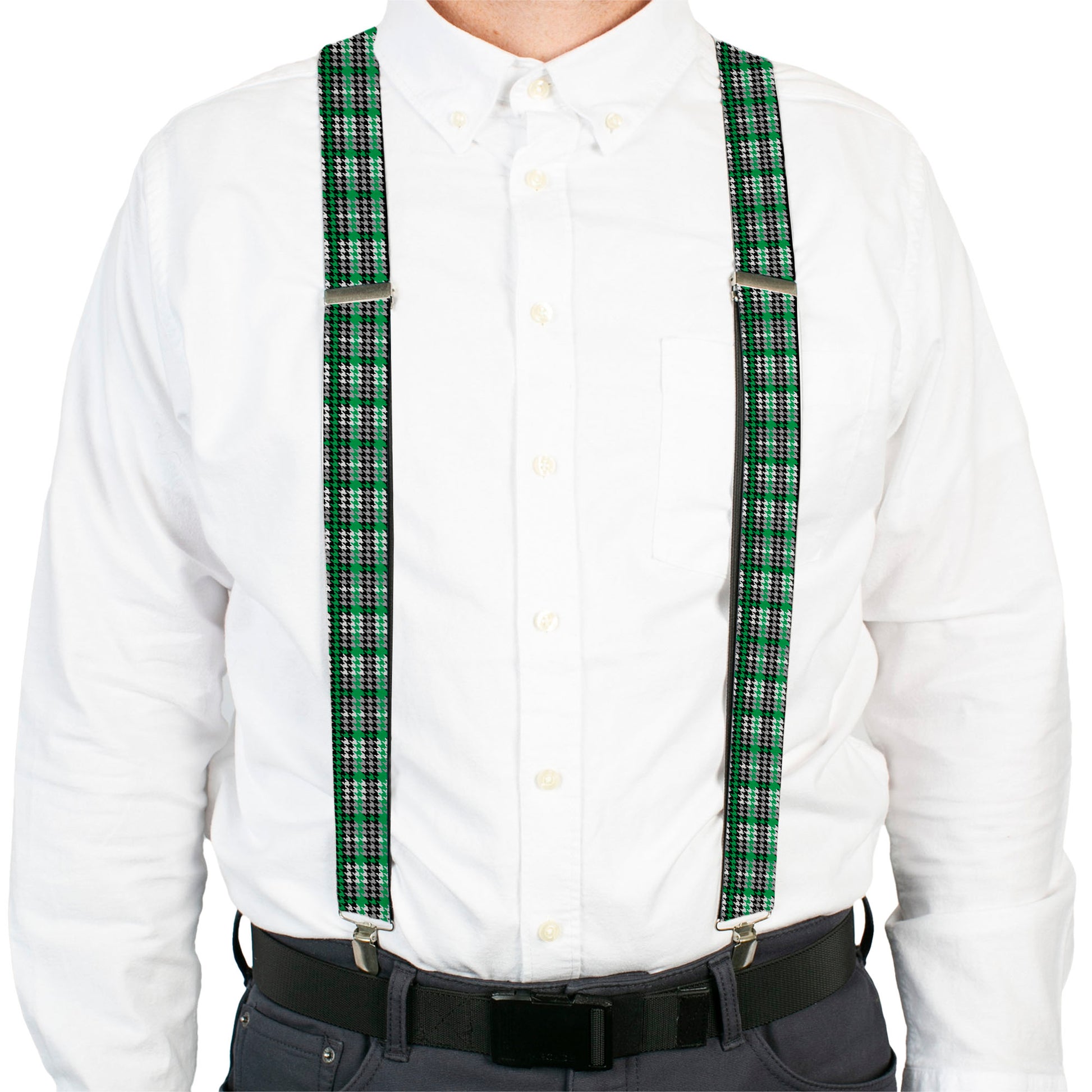 Suspenders - Mini Houndstooth Green/Black/Gray Suspenders Buckle-Down