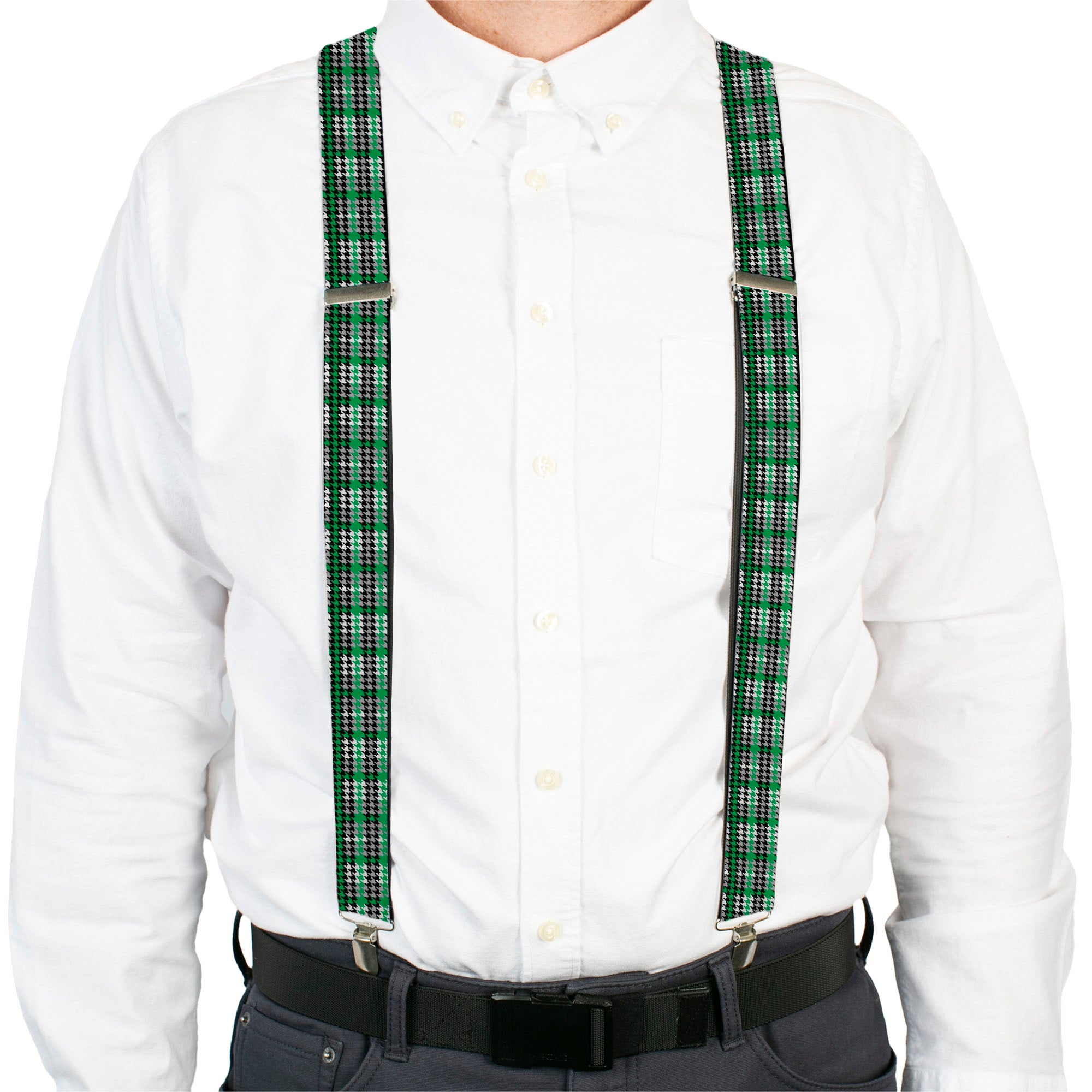 Suspenders - Mini Houndstooth Green/Black/Gray Suspenders Buckle-Down