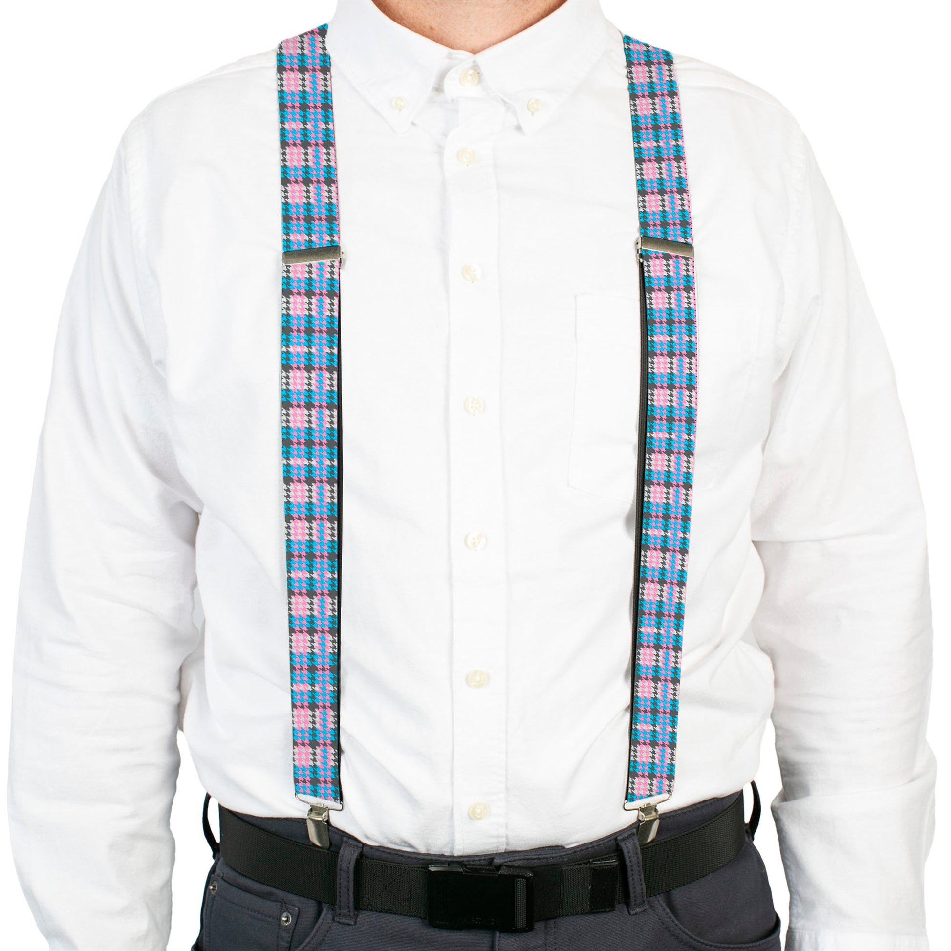 Suspenders - Mini Houndstooth Gray/Baby Blue/Pink Suspenders Buckle-Down