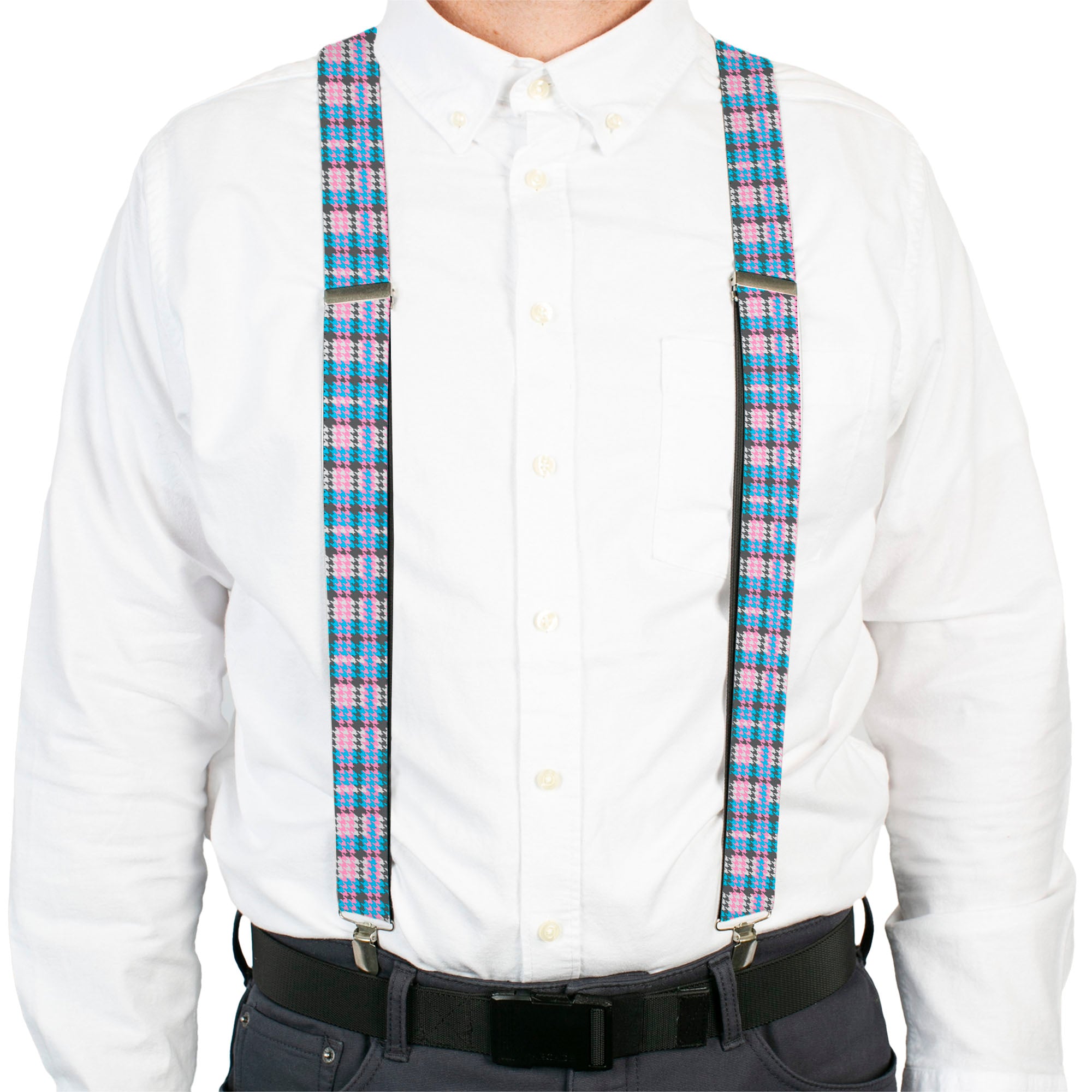 Suspenders - Mini Houndstooth Gray/Baby Blue/Pink Suspenders Buckle-Down