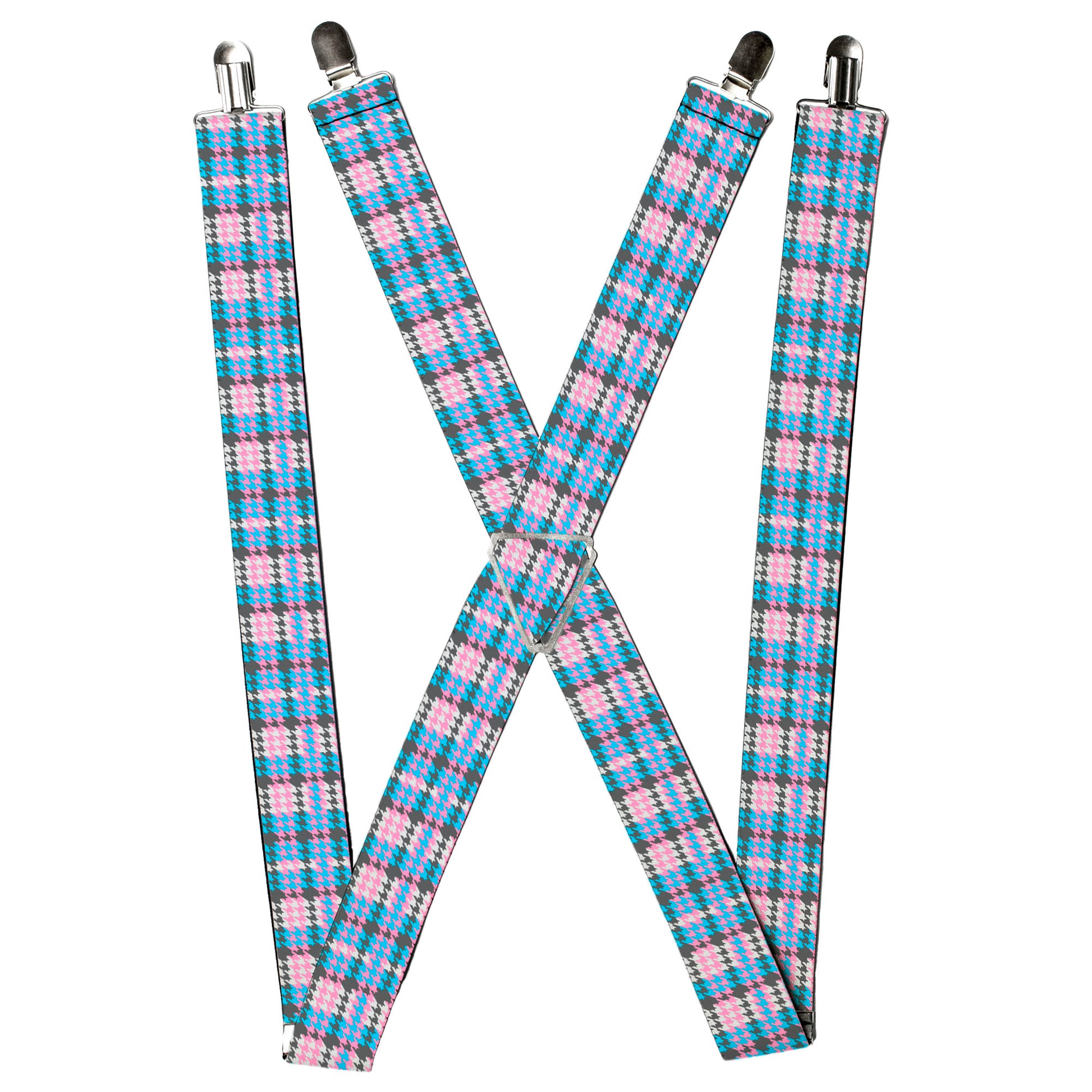 Suspenders - Mini Houndstooth Gray/Baby Blue/Pink Suspenders Buckle-Down