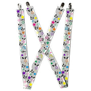 Suspenders - 1.5" - Music Notes Stars White/Black/Multi Color Suspenders Buckle-Down