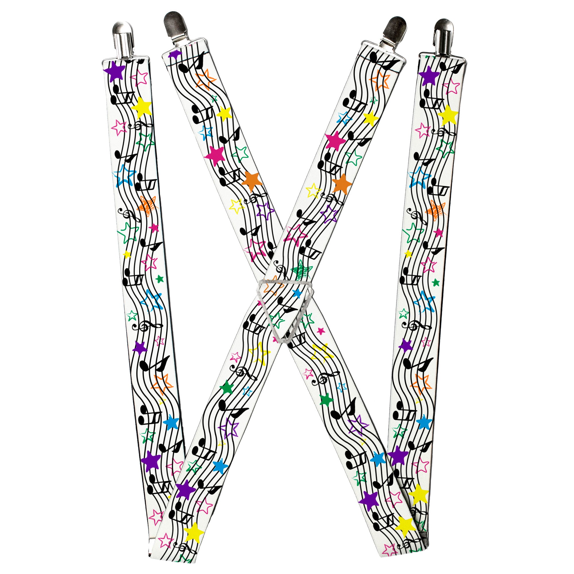 Suspenders - 1.5" - Music Notes Stars White/Black/Multi Color Suspenders Buckle-Down