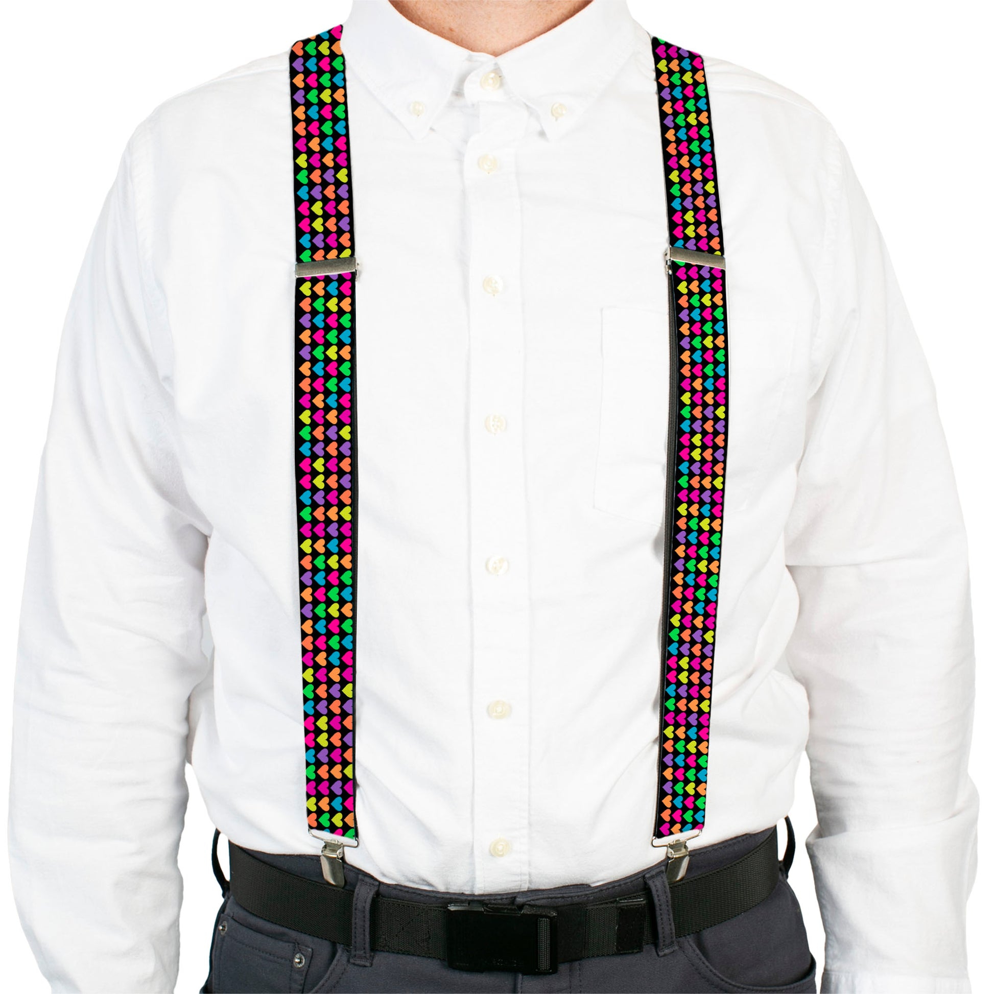 Suspenders - Mini Hearts Black/Multi Neon Suspenders Buckle-Down