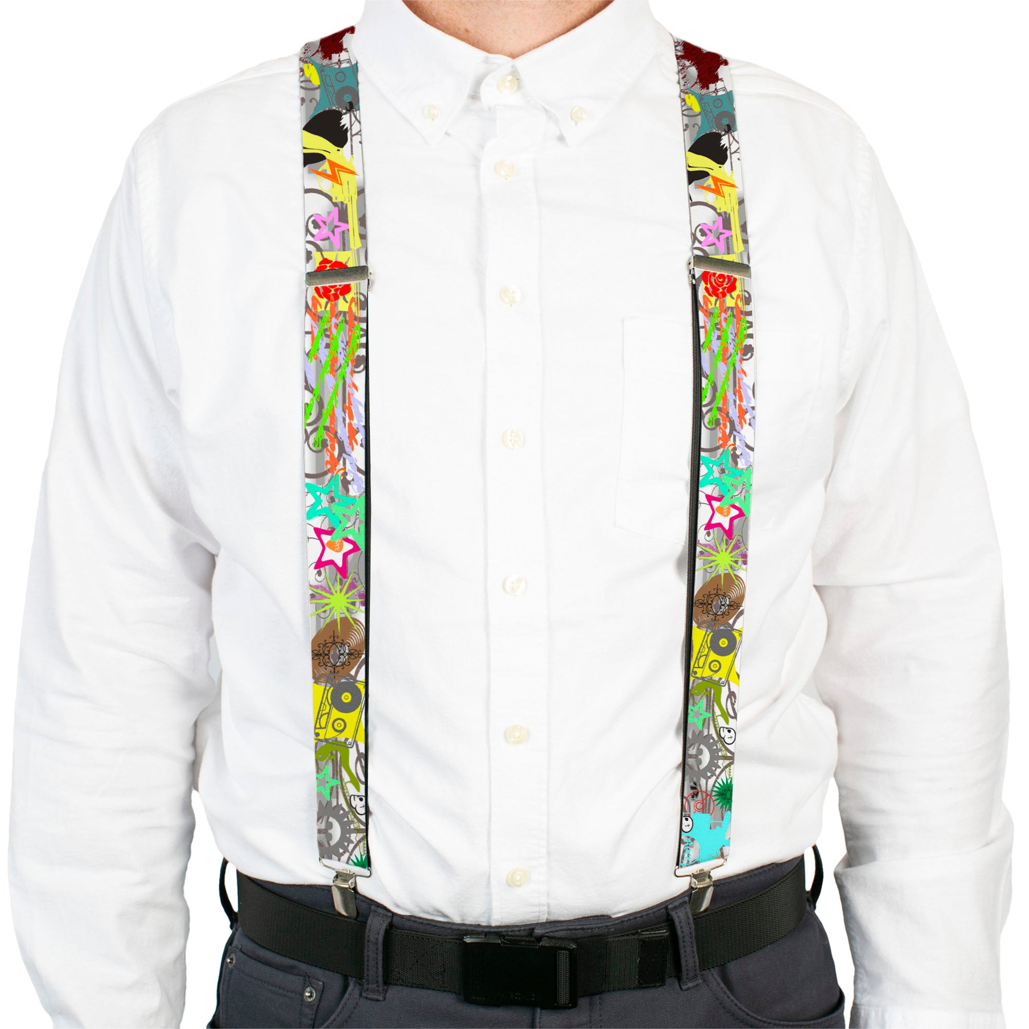 Suspenders - Music Skulls Multi Color Suspenders Buckle-Down