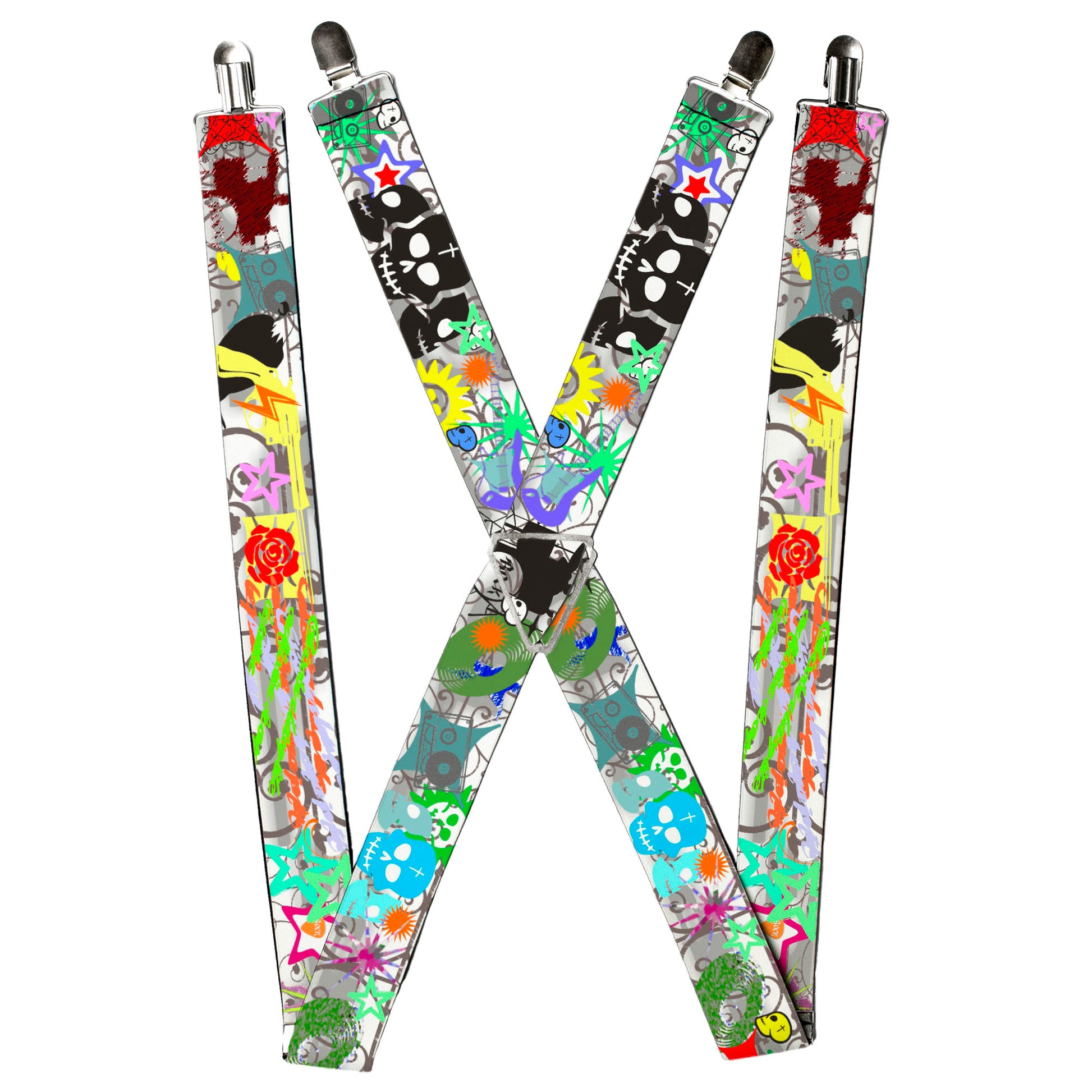 Suspenders - Music Skulls Multi Color Suspenders Buckle-Down