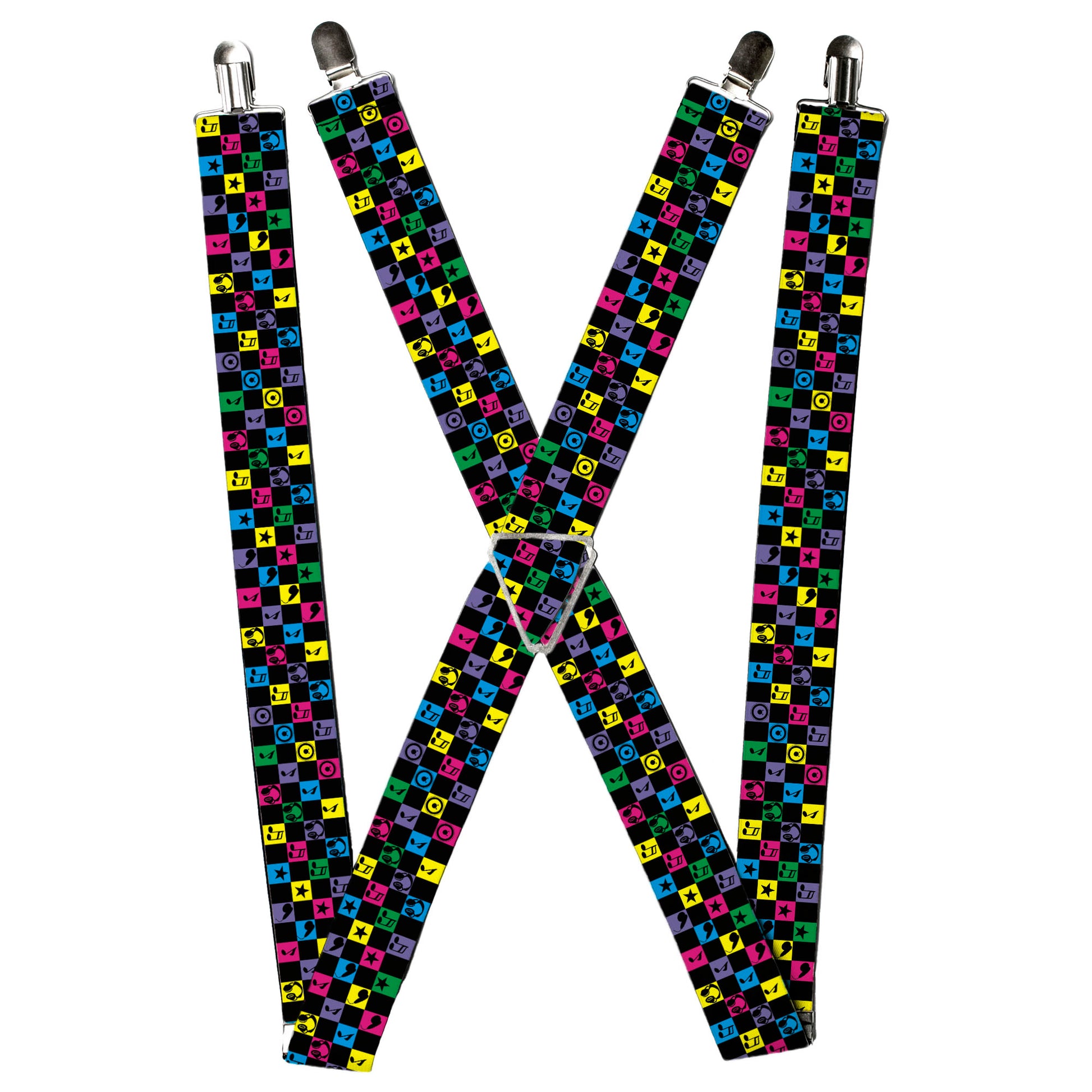 Suspenders - Musical Checkers Black/Neon Suspenders Buckle-Down