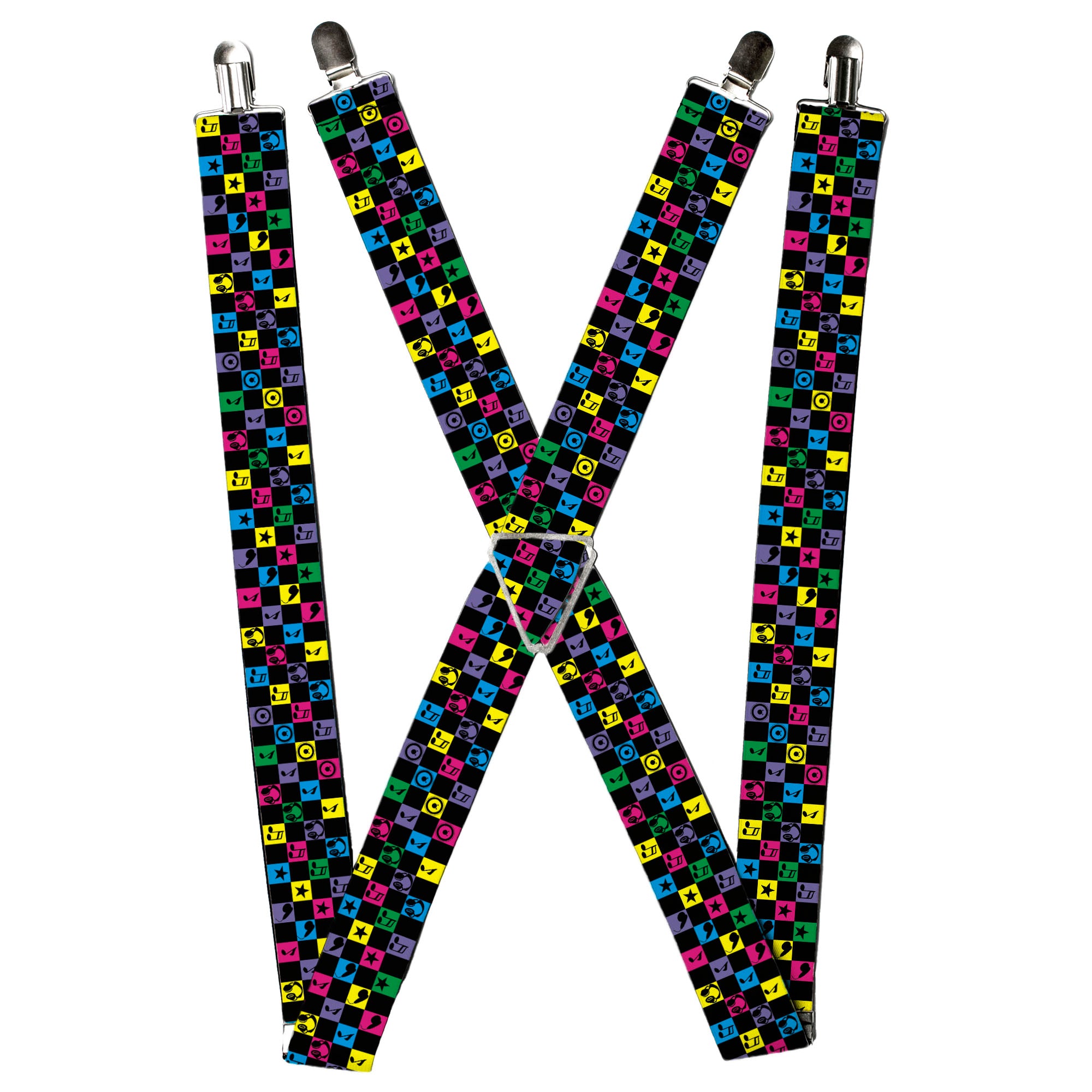 Suspenders - Musical Checkers Black/Neon Suspenders Buckle-Down