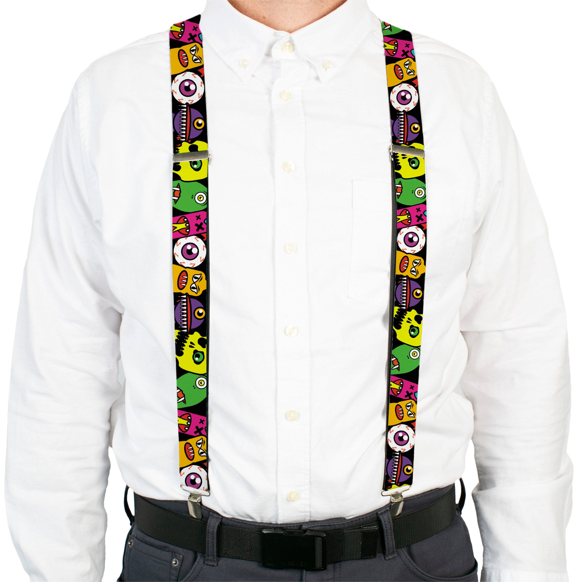 Suspenders - Monsters CLOSE-UP Black Suspenders Buckle-Down