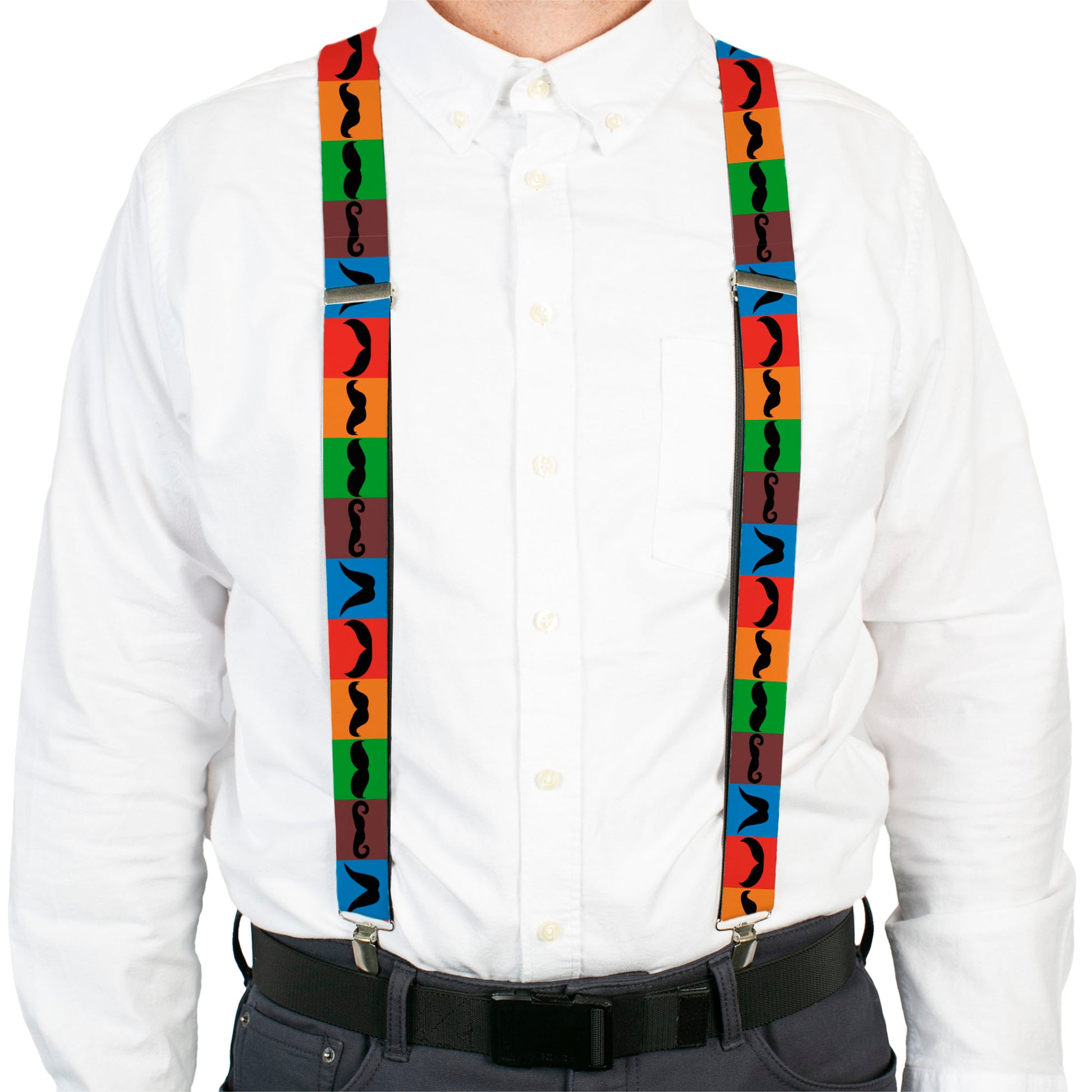 Suspenders - Mustaches Multi Color Blocks/Black Suspenders Buckle-Down