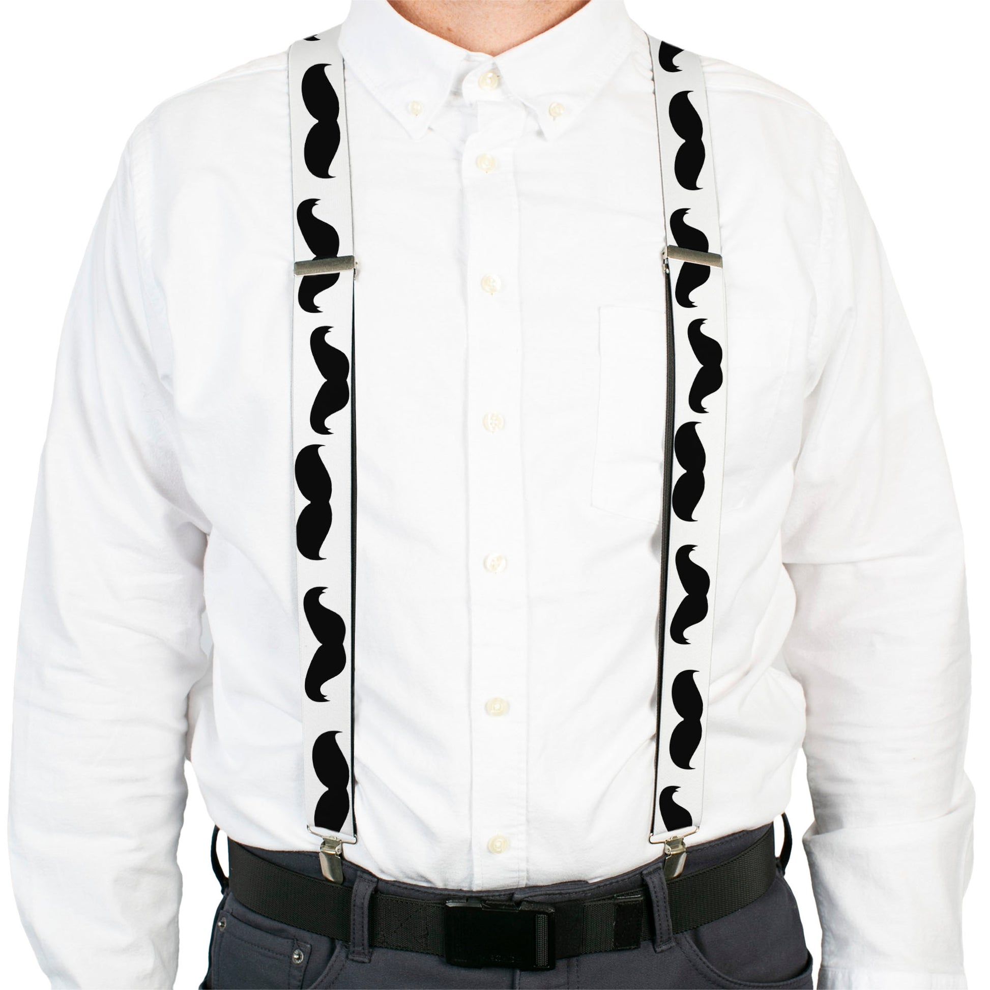 Suspenders - Mustaches White/Black Suspenders Buckle-Down
