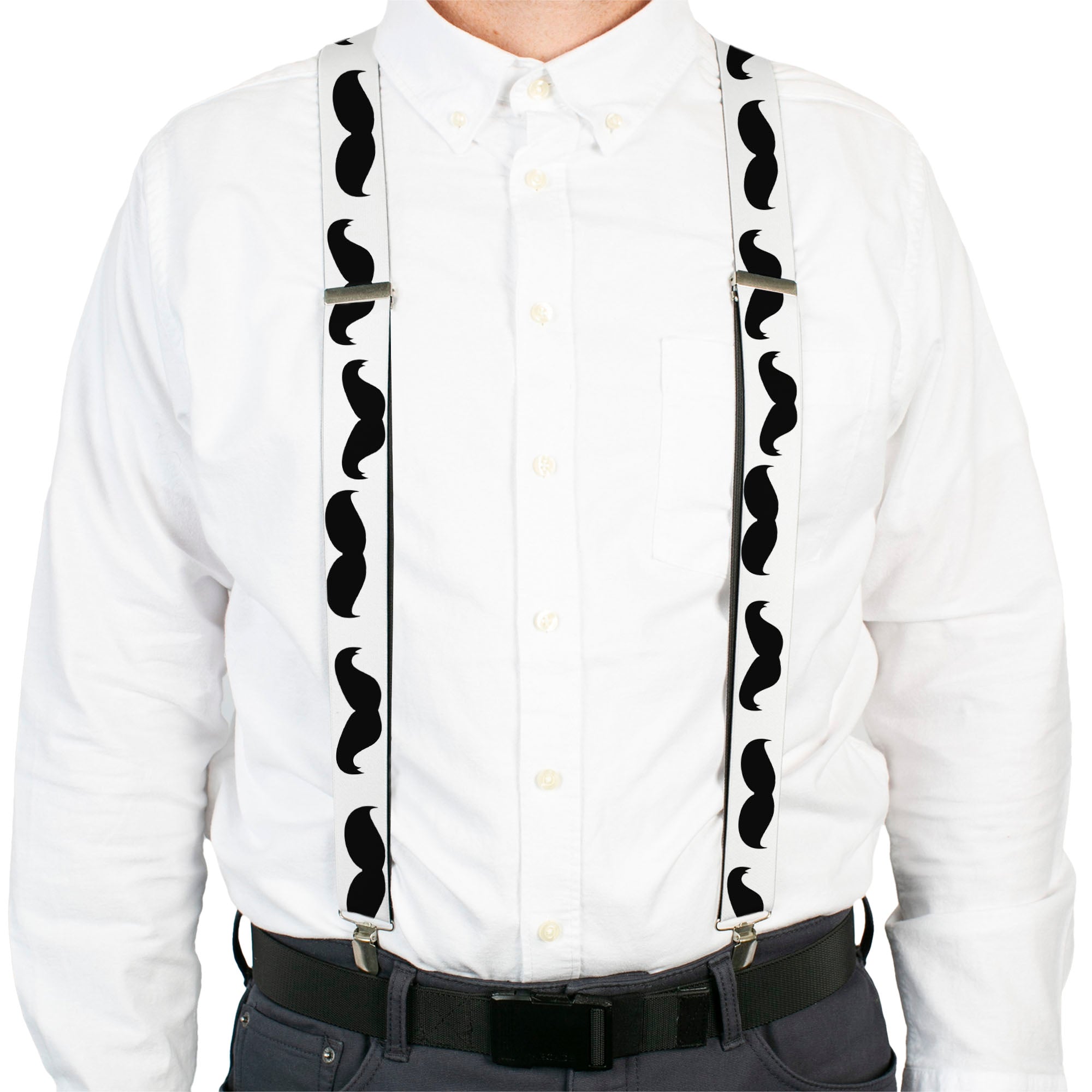 Suspenders - Mustaches White/Black Suspenders Buckle-Down