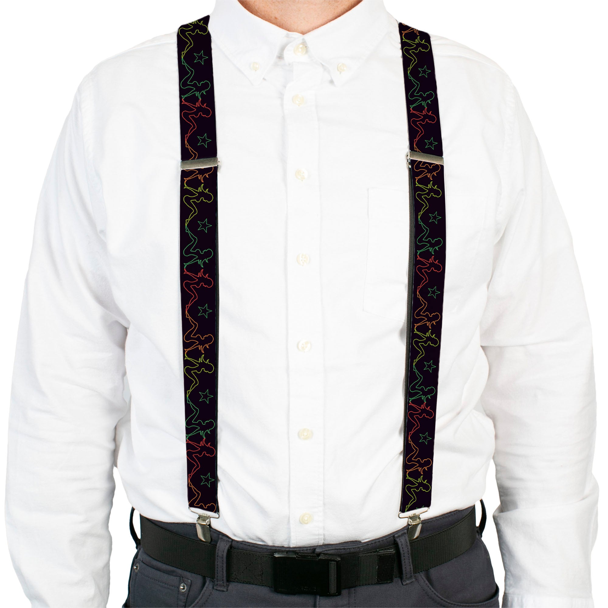 Suspenders - Mud Flap Girls w/Star Outline Black/Multi Color Suspenders Buckle-Down