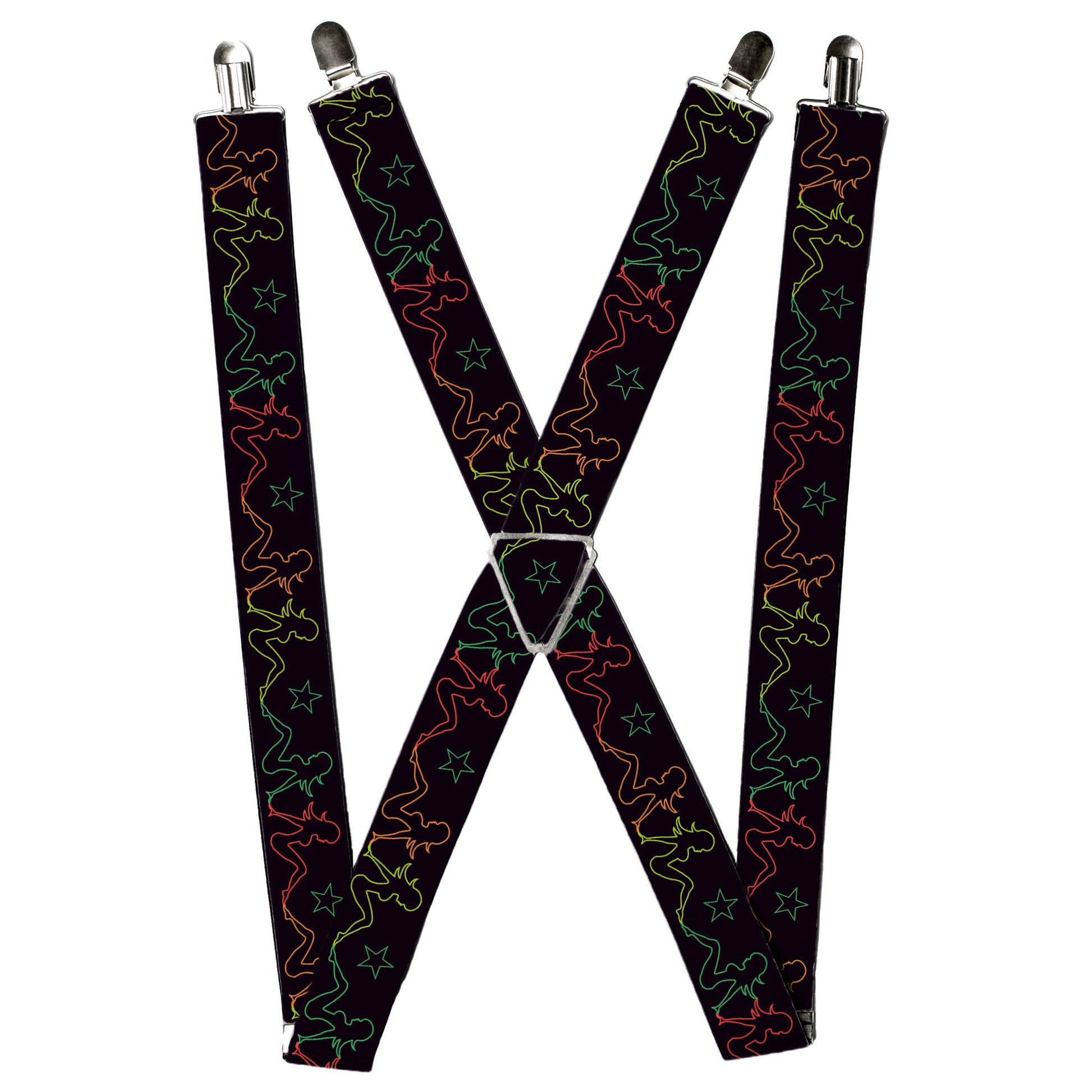 Suspenders - Mud Flap Girls w/Star Outline Black/Multi Color Suspenders Buckle-Down