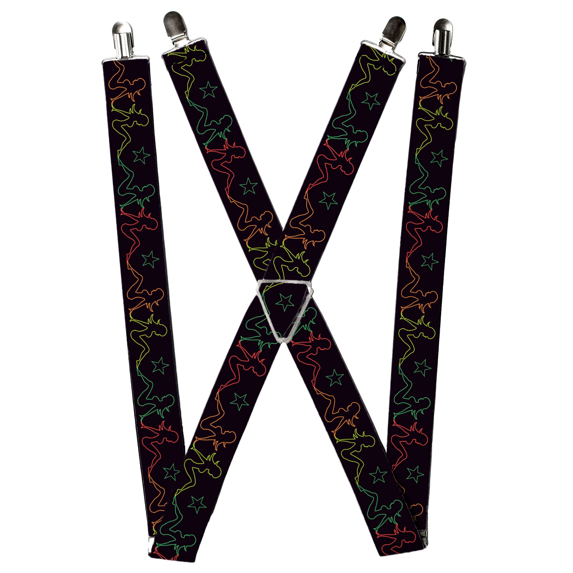 Suspenders - Mud Flap Girls w/Star Outline Black/Multi Color Suspenders Buckle-Down