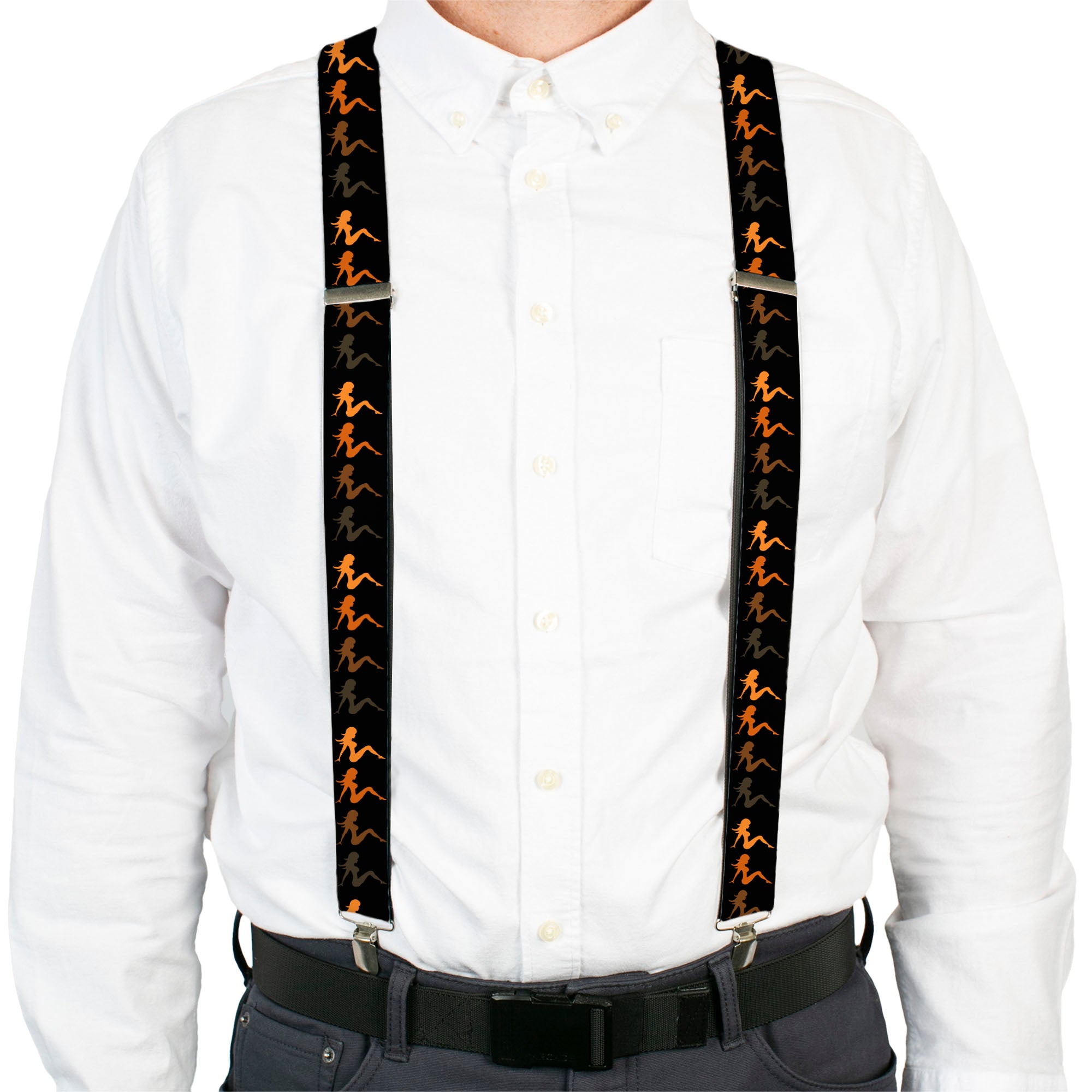 Suspenders - Mud Flap Girl Repeat Black/Orange Fade Suspenders Buckle-Down