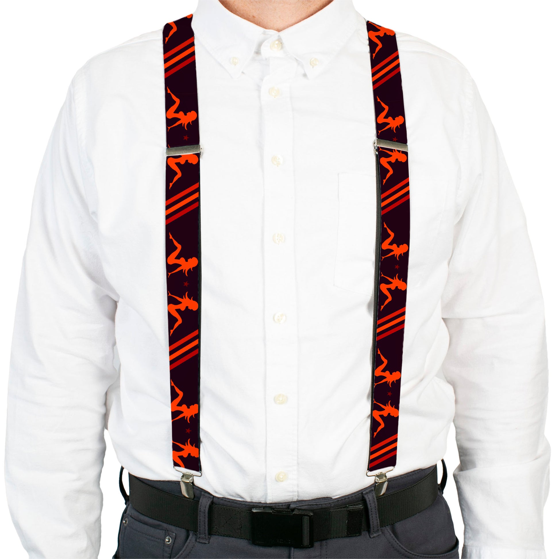 Suspenders - Mud Flap Girls w/Stripes Black/Red/Orange Suspenders Buckle-Down
