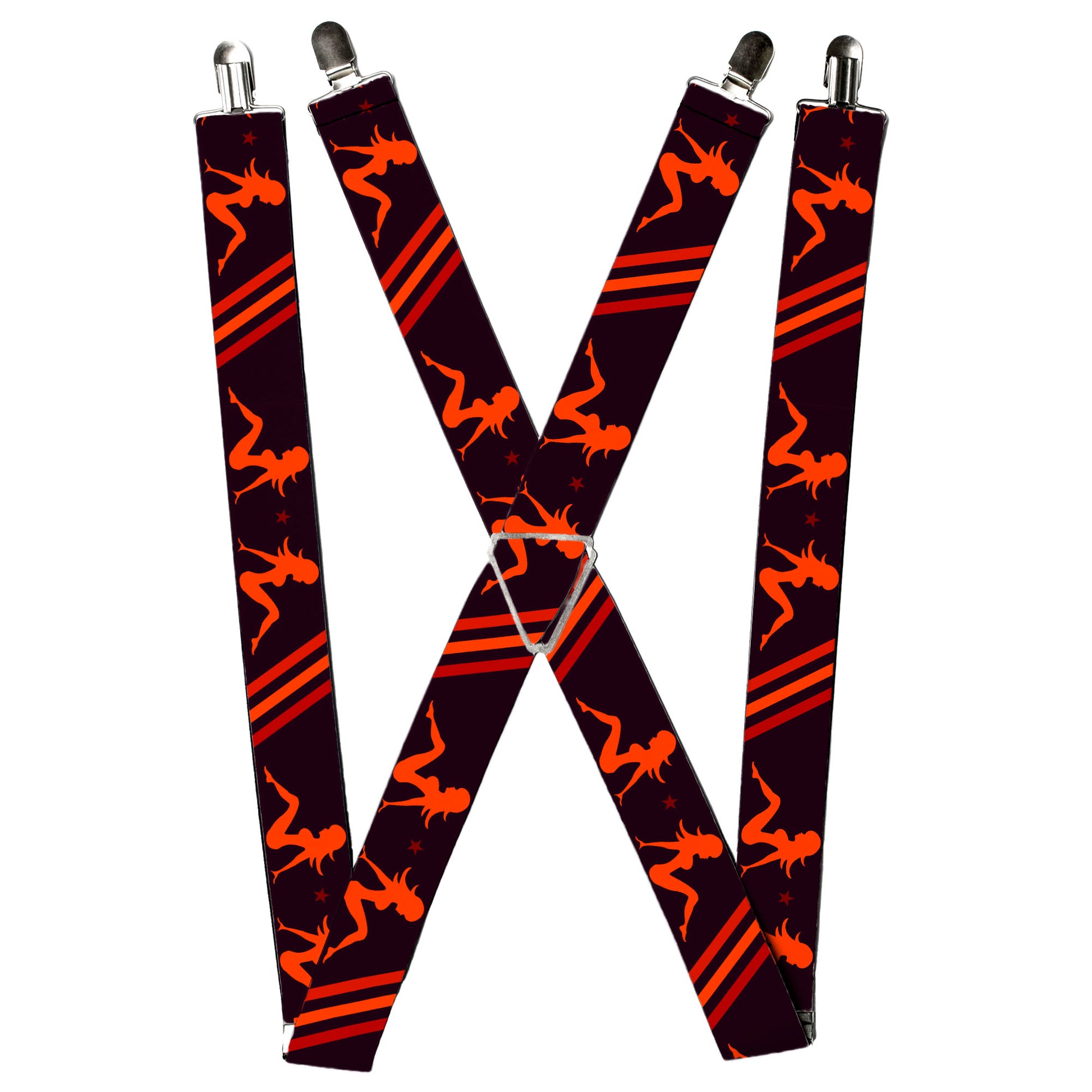 Suspenders - Mud Flap Girls w/Stripes Black/Red/Orange Suspenders Buckle-Down