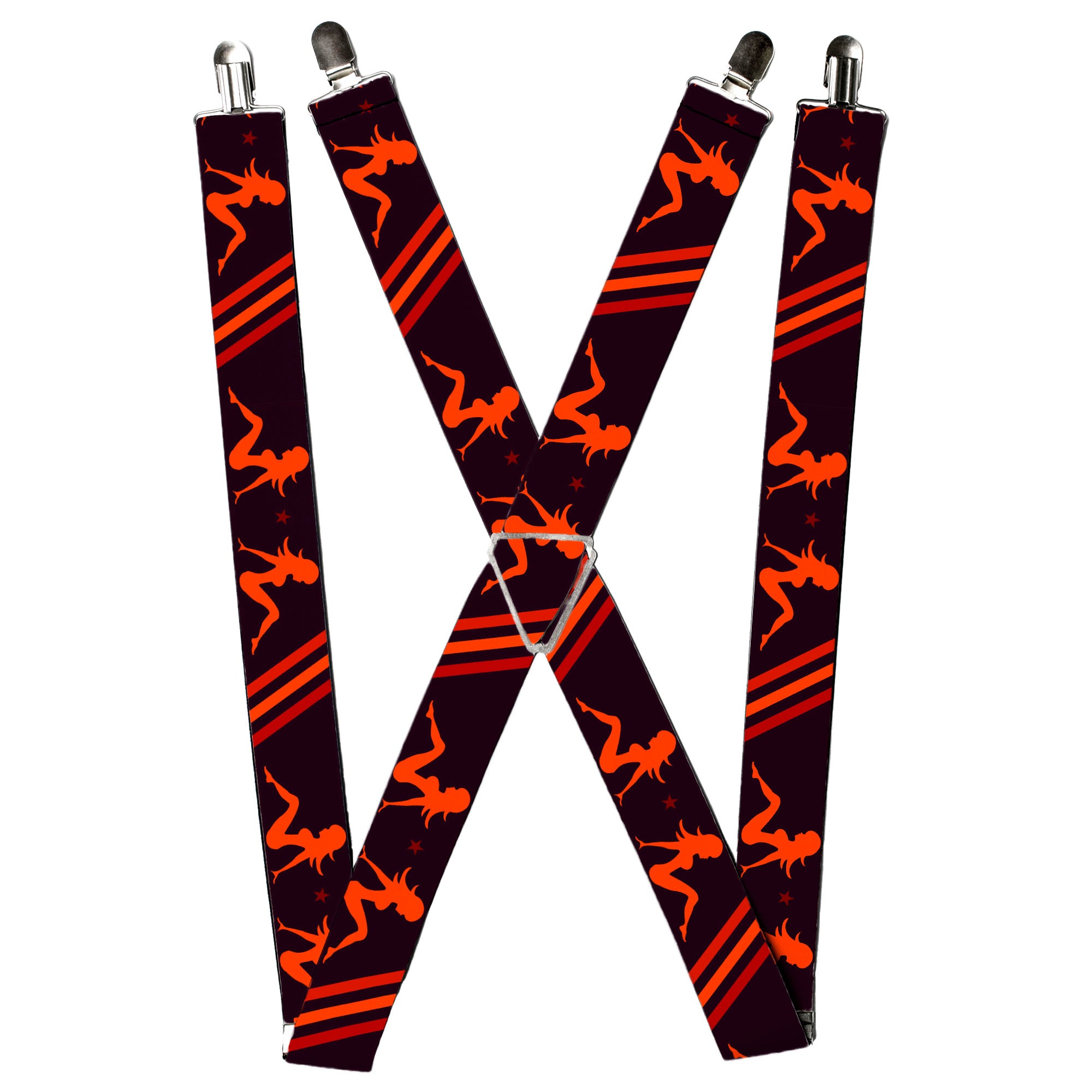 Suspenders - Mud Flap Girls w/Stripes Black/Red/Orange Suspenders Buckle-Down