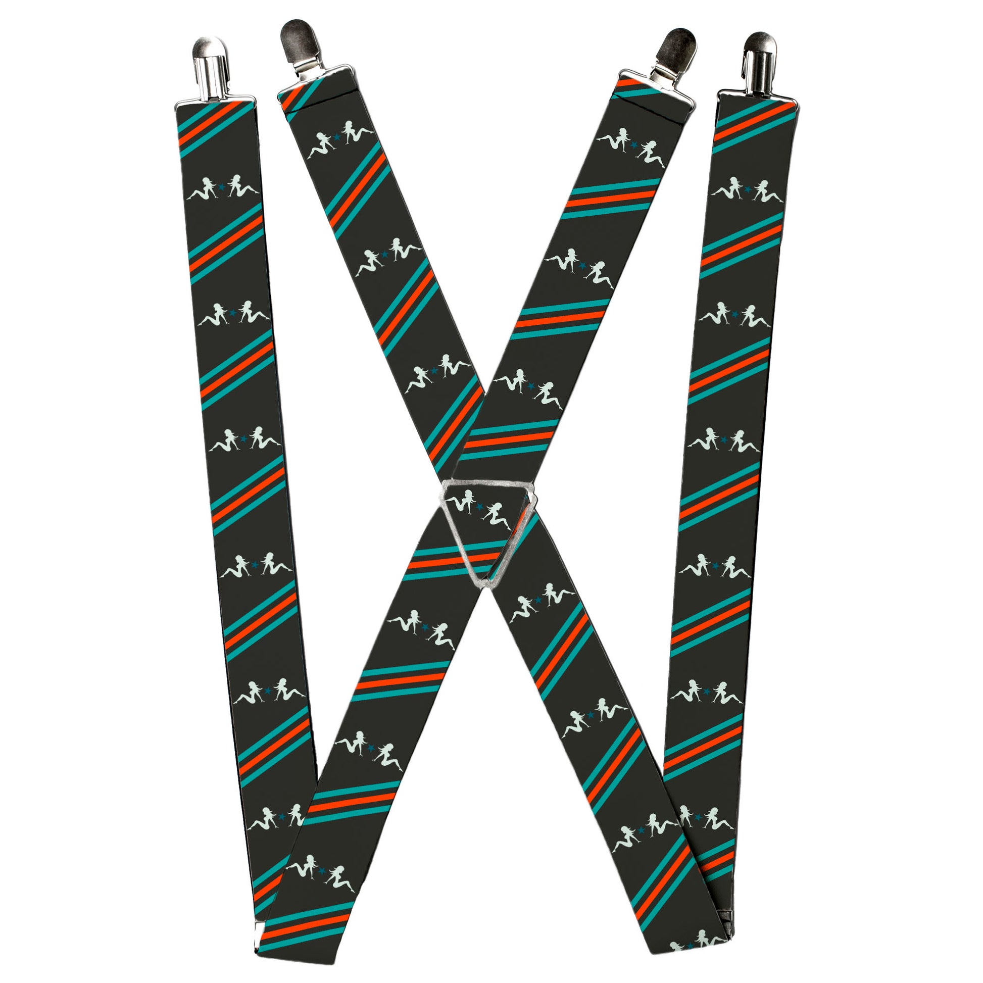Suspenders - Mud Flap Girls w/Stripes Gray/Turquoise/Orange Suspenders Buckle-Down