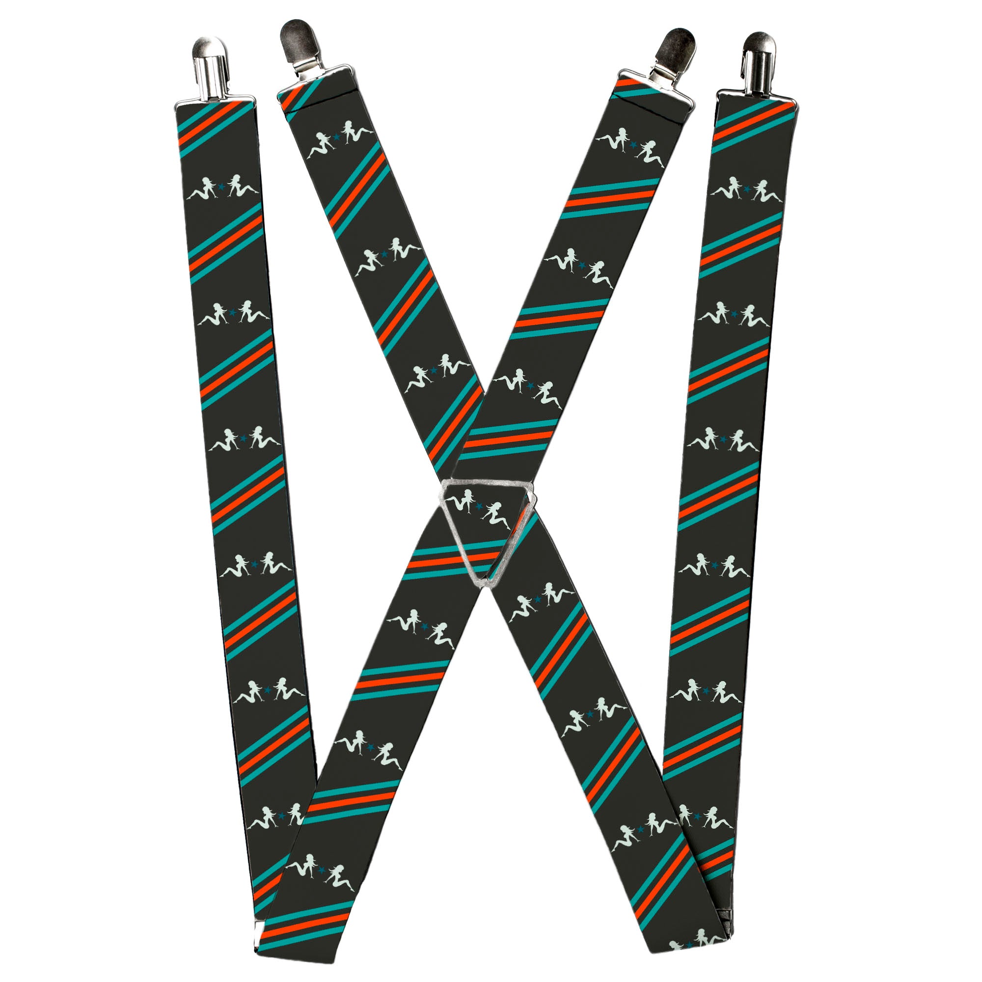 Suspenders - Mud Flap Girls w/Stripes Gray/Turquoise/Orange Suspenders Buckle-Down