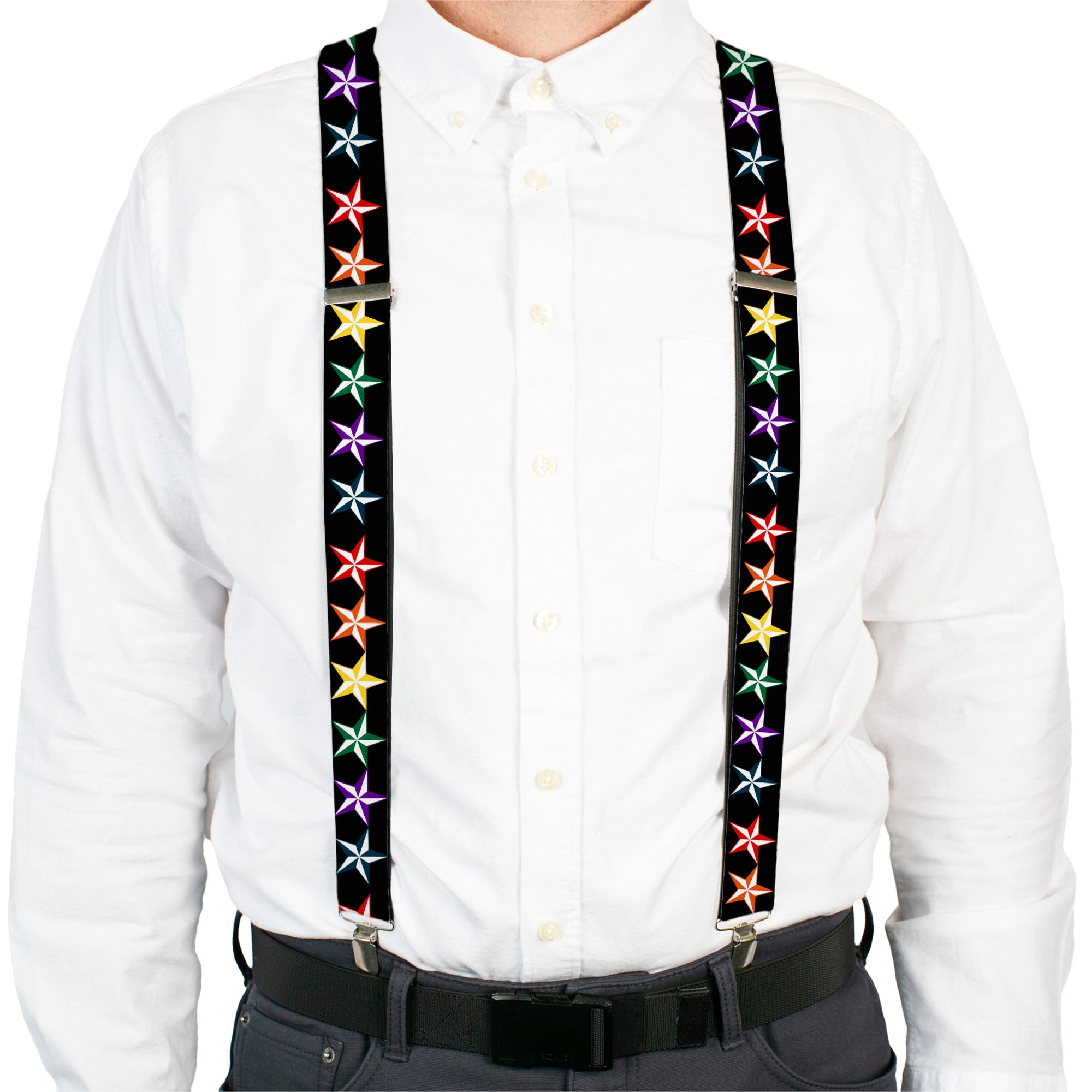 Suspenders - Nautical Star Black/Multi Color Suspenders Buckle-Down