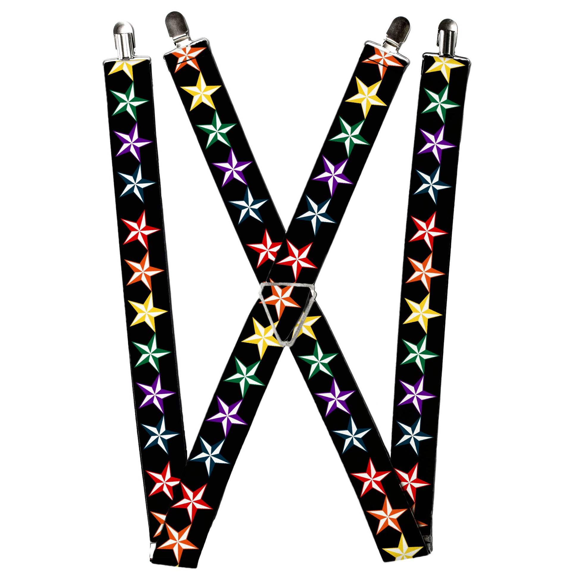 Suspenders - Nautical Star Black/Multi Color Suspenders Buckle-Down