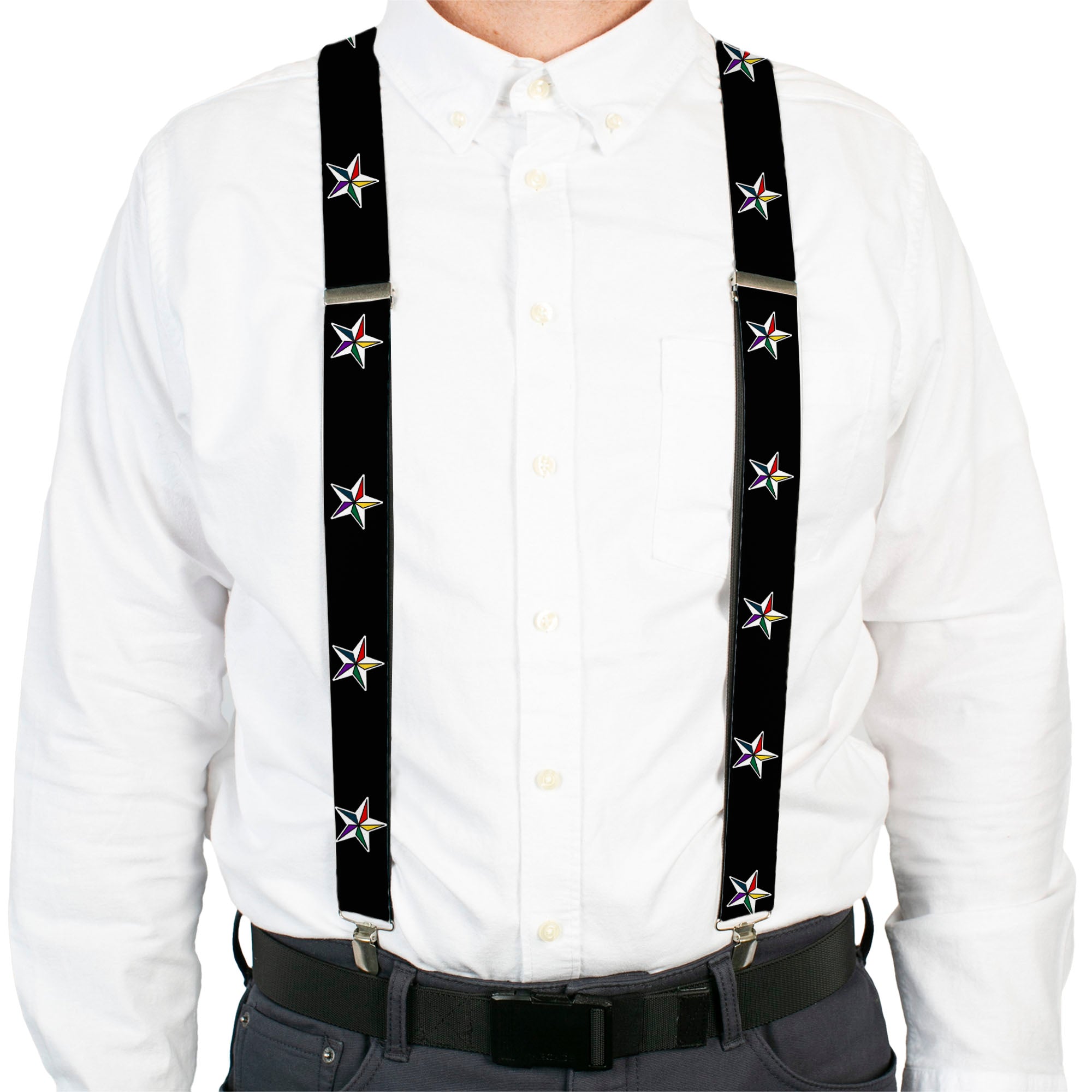 Suspenders - Nautical Star Black/White/Multi Color Suspenders Buckle-Down