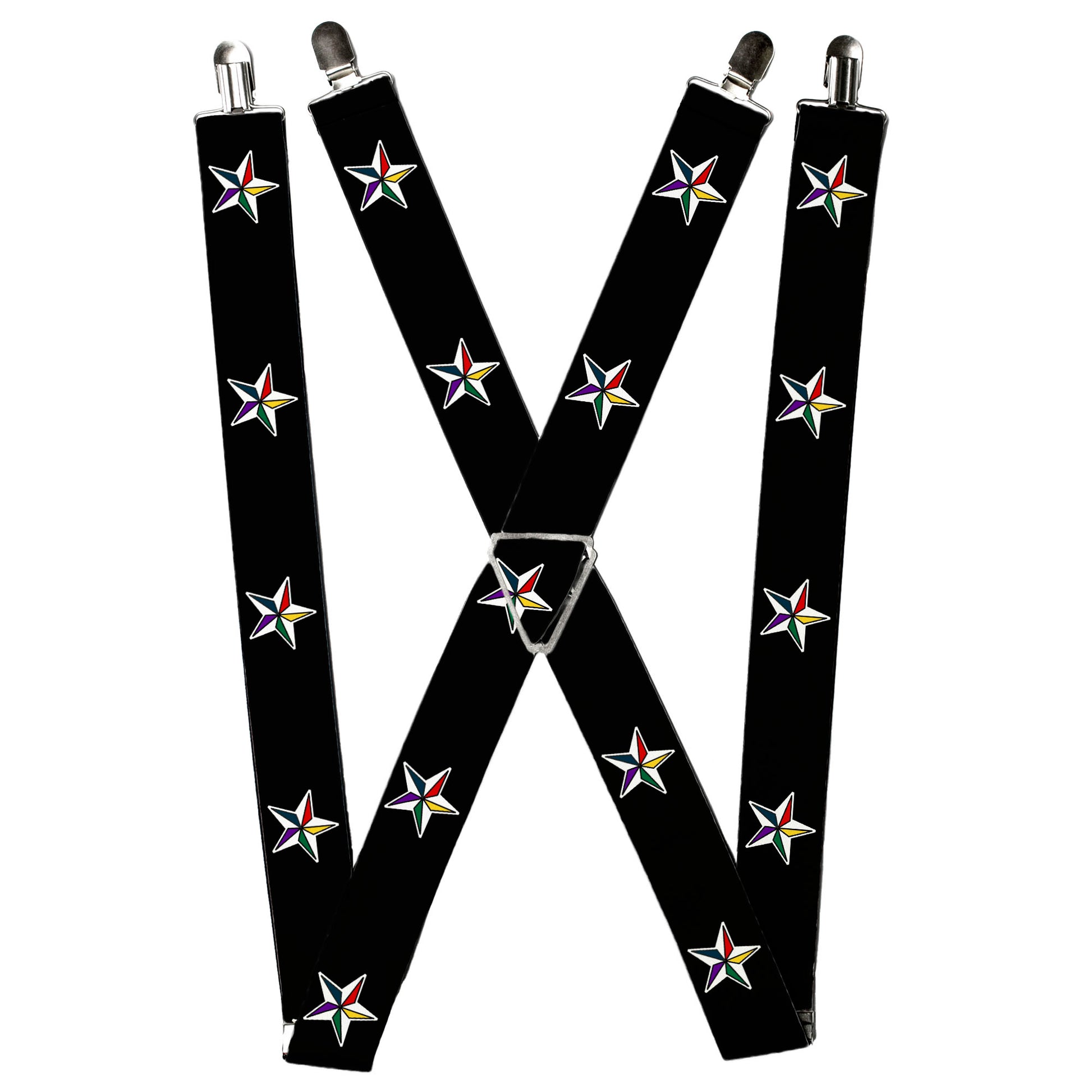 Suspenders - Nautical Star Black/White/Multi Color Suspenders Buckle-Down