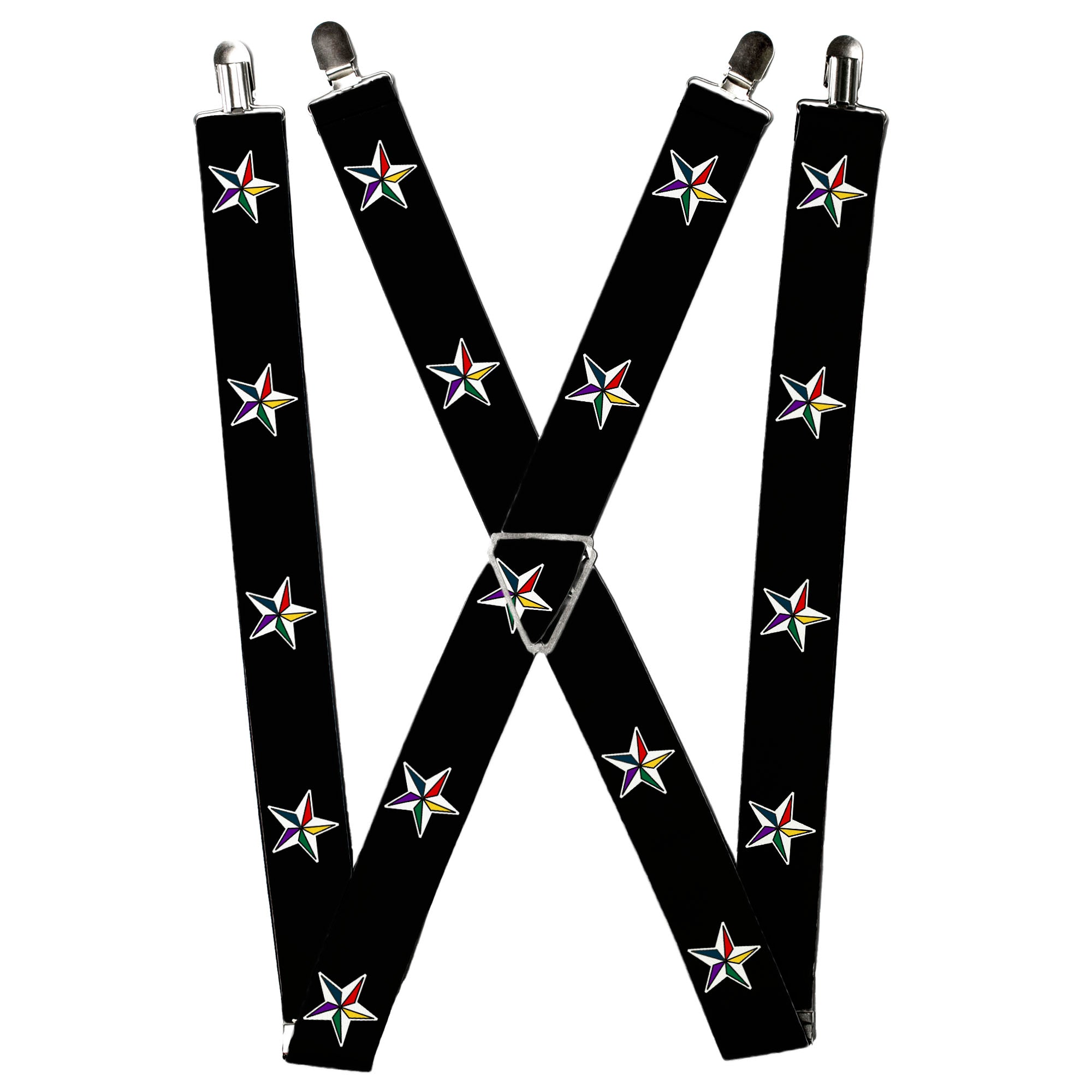 Suspenders - Nautical Star Black/White/Multi Color Suspenders Buckle-Down