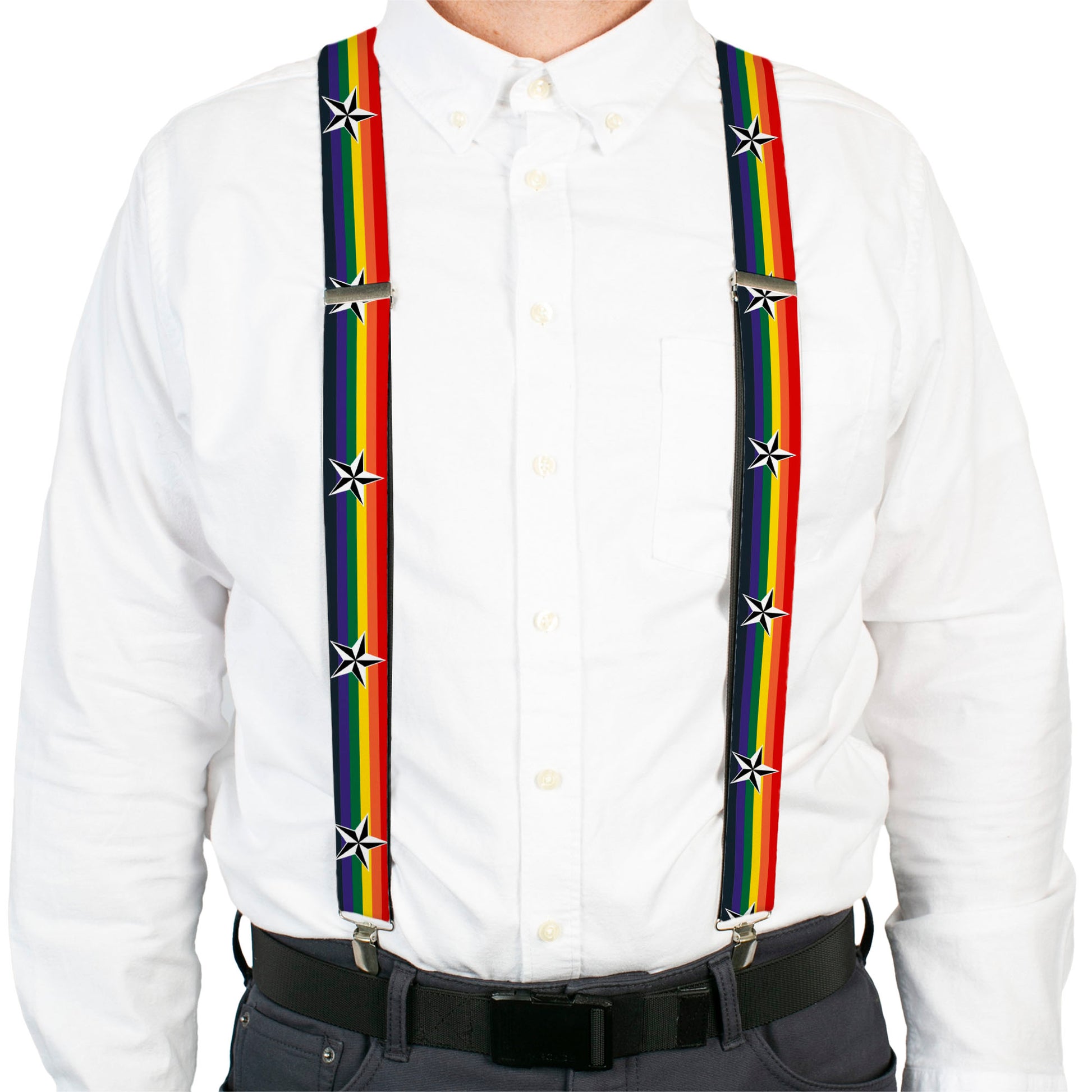 Suspenders - Nautical Star Rainbow/White/Black Suspenders Buckle-Down