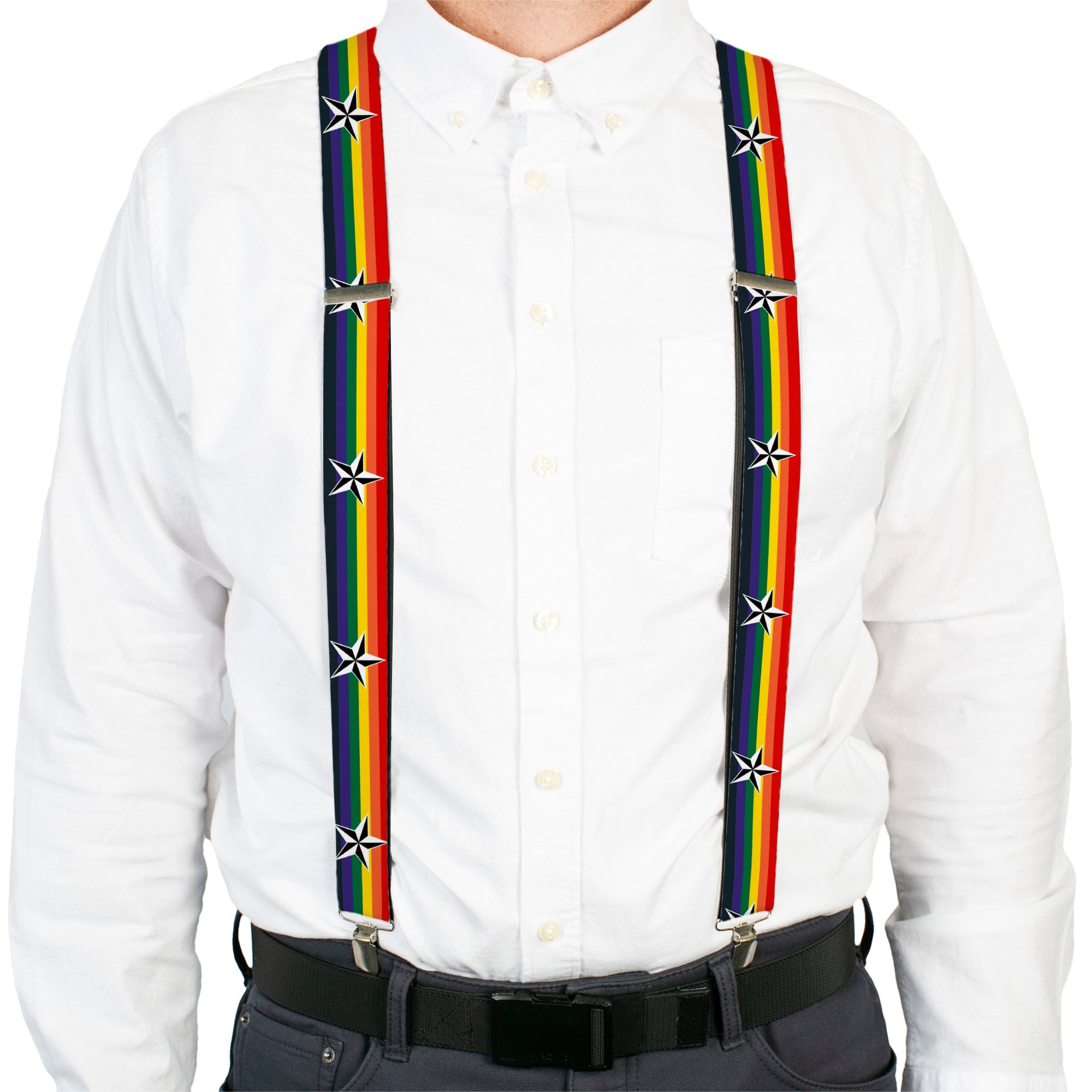 Suspenders - Nautical Star Rainbow/White/Black Suspenders Buckle-Down