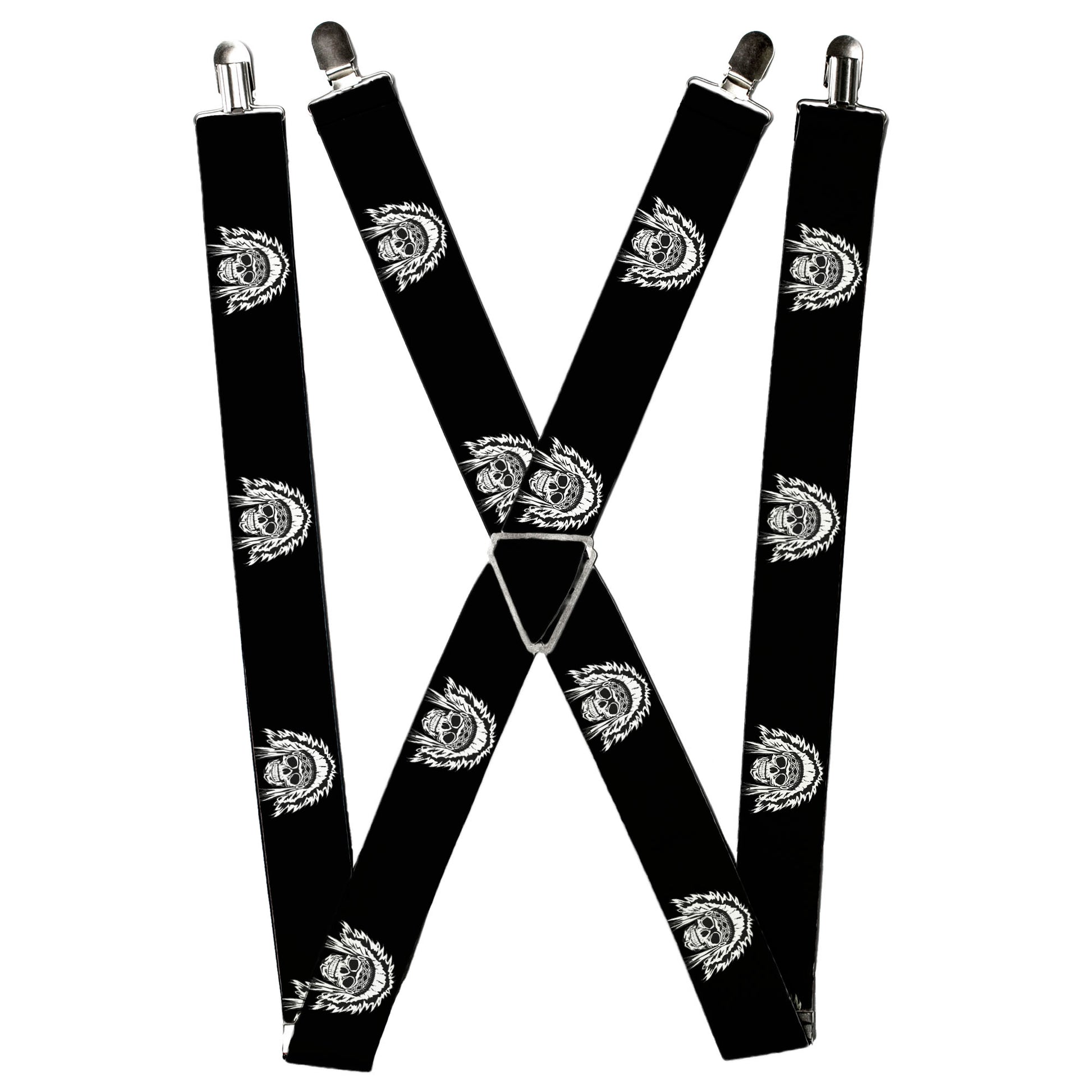 Suspenders - Native American Skull Black/White Suspenders Buckle-Down