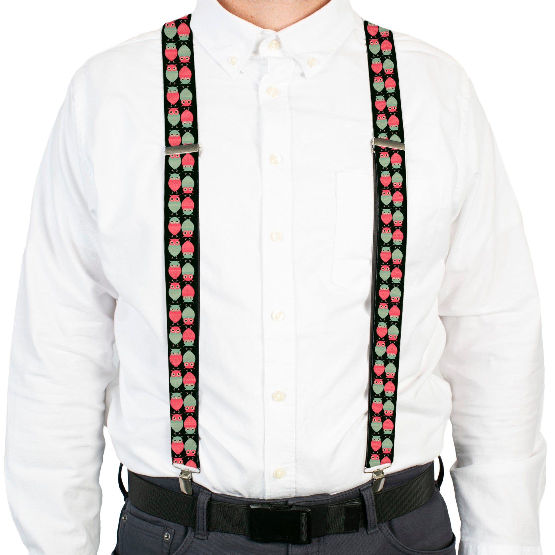 Suspenders - Owls Flip Black/Mauve/Sage Suspenders Buckle-Down