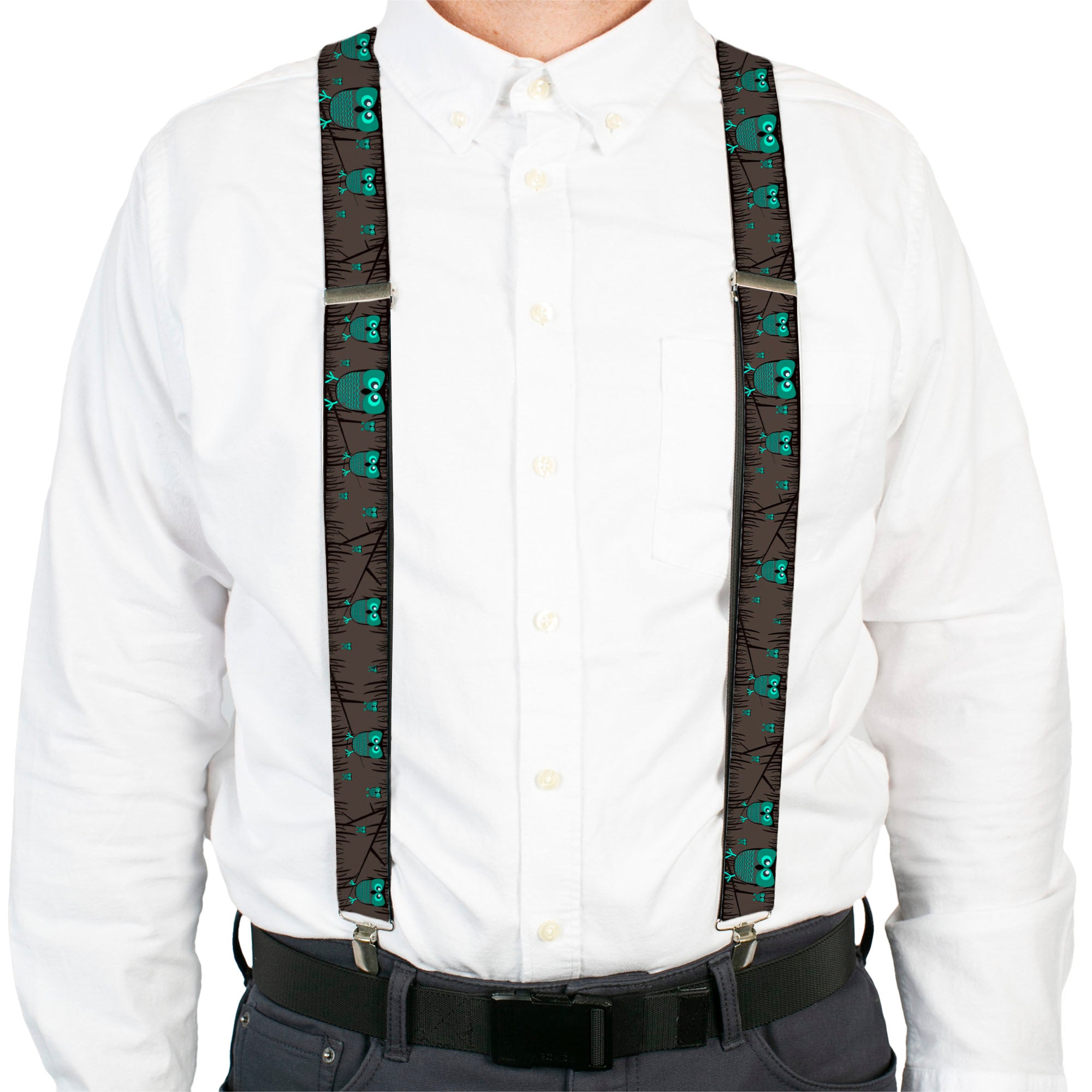Suspenders - Owls in Trees Turquoise Suspenders Buckle-Down
