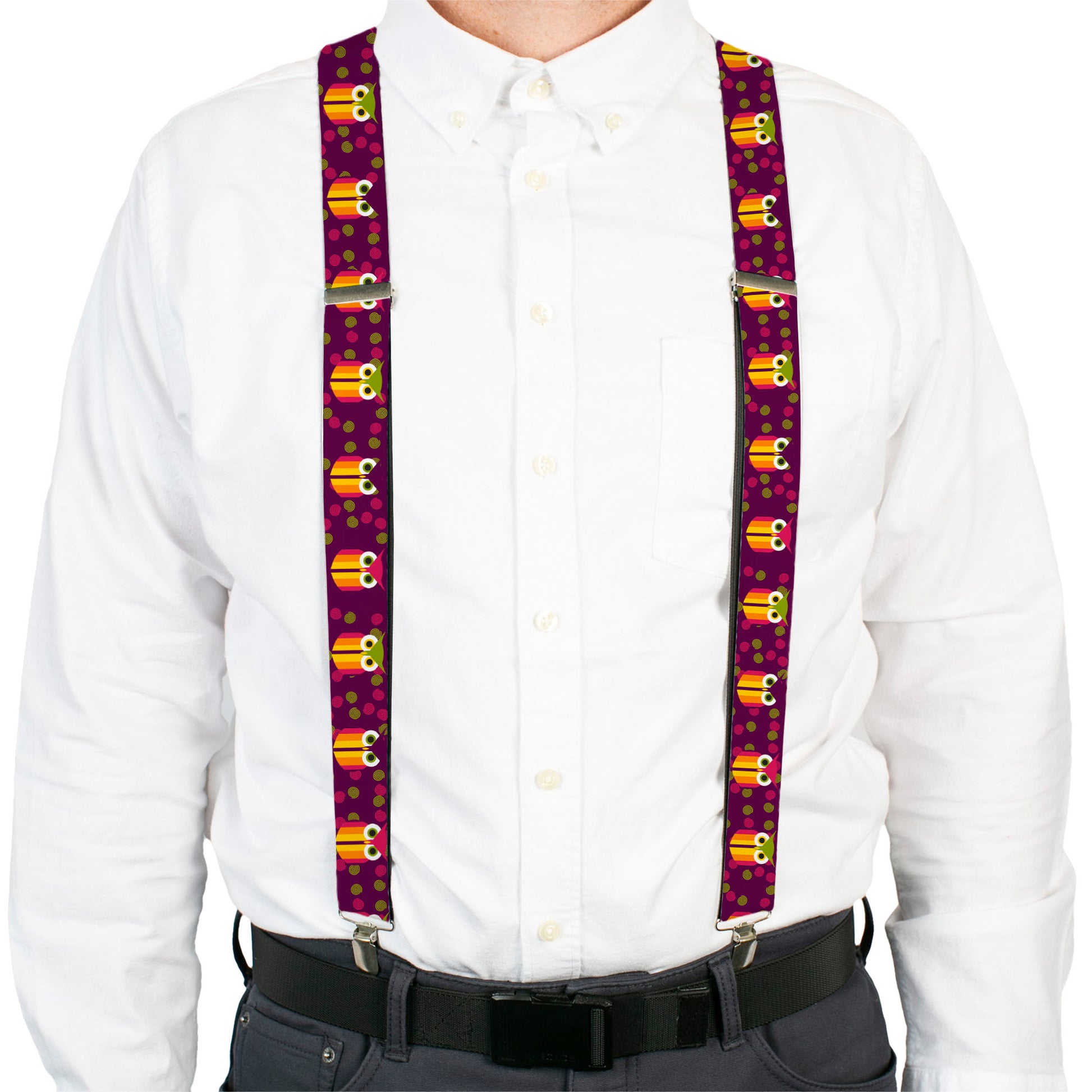 Suspenders - Owls Striped w/Swirls Purple Suspenders Buckle-Down