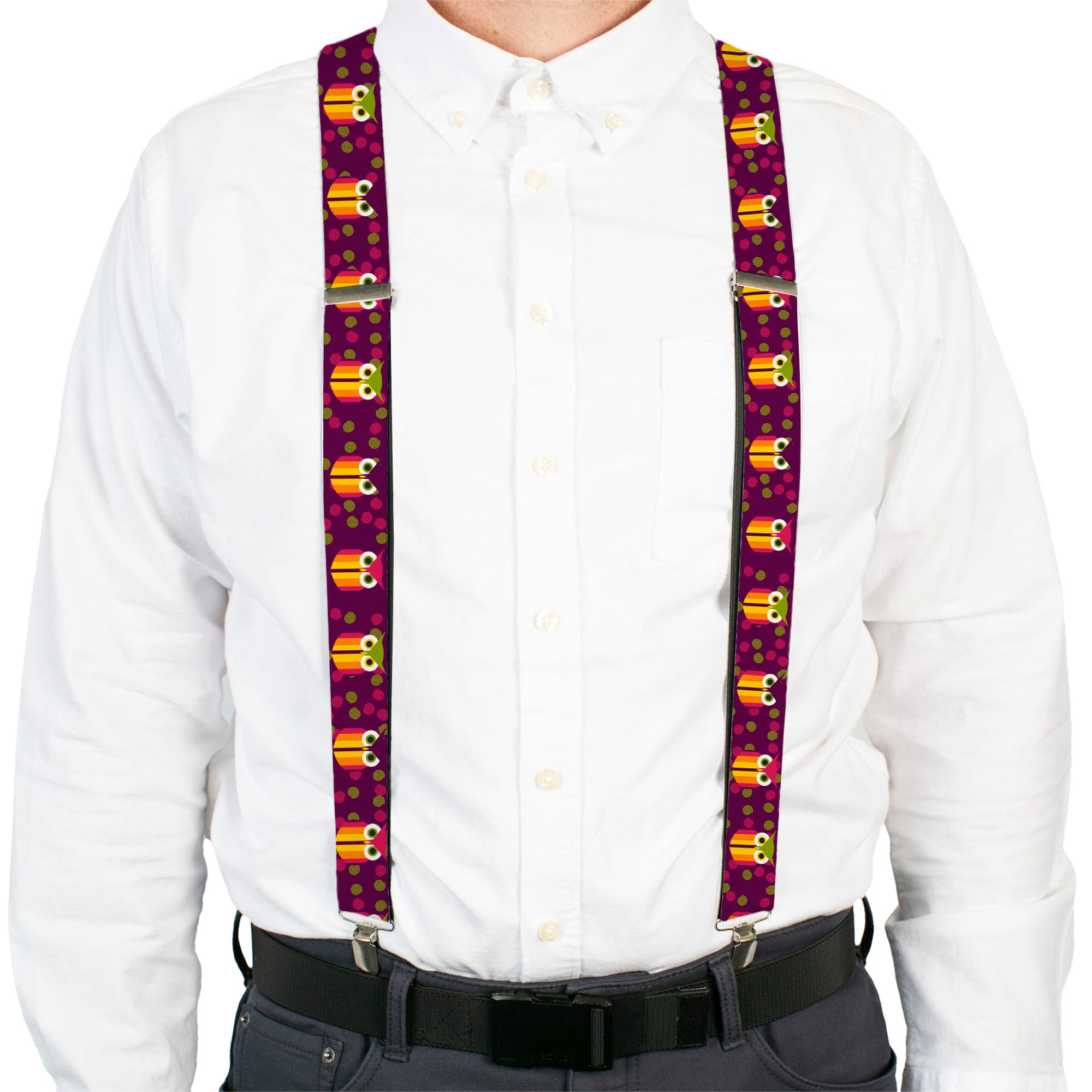Suspenders - Owls Striped w/Swirls Purple Suspenders Buckle-Down