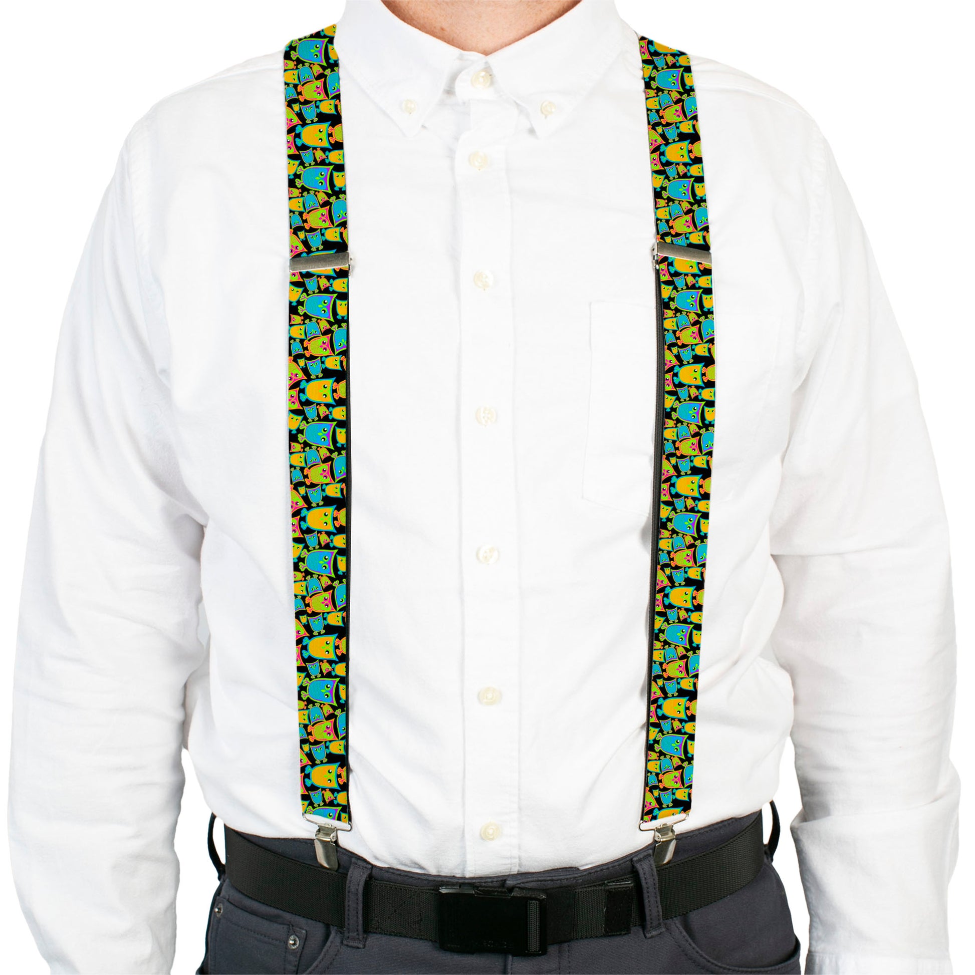 Suspenders - Owls w/Outline Black/Multi Neon Suspenders Buckle-Down