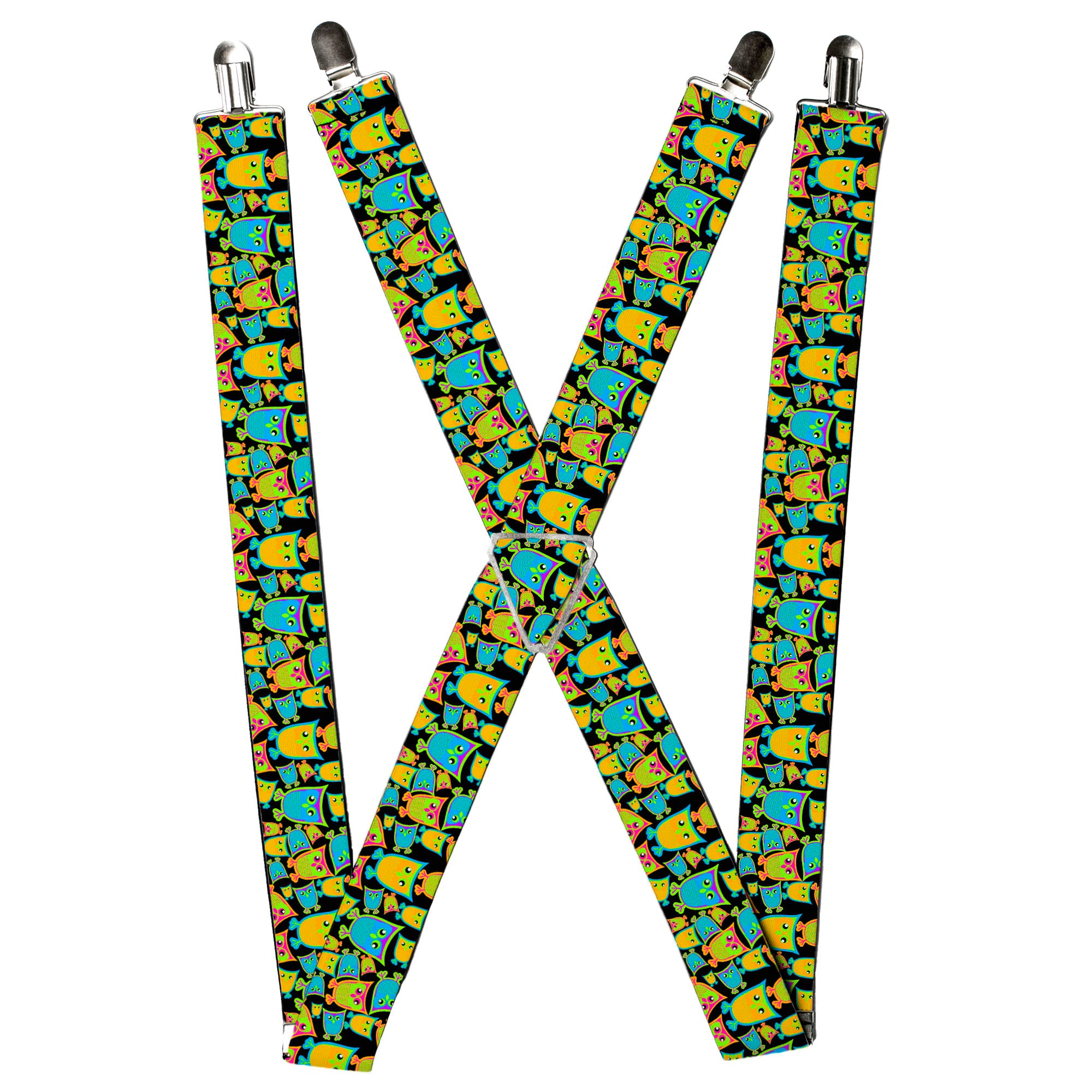 Suspenders - Owls w/Outline Black/Multi Neon Suspenders Buckle-Down