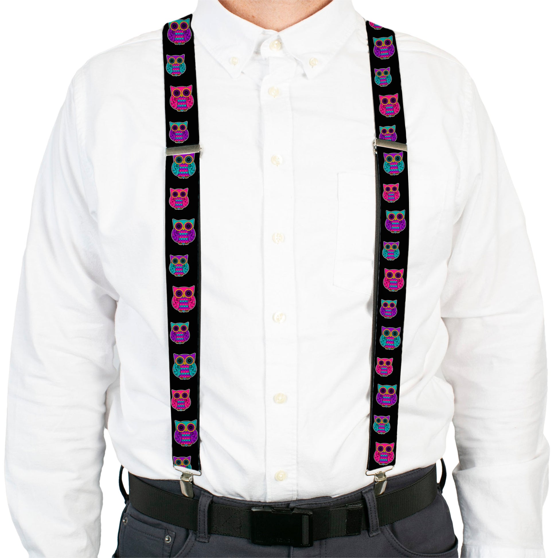 Suspenders - Owls Black/Fuchsia/Purple/Turquoise Suspenders Buckle-Down
